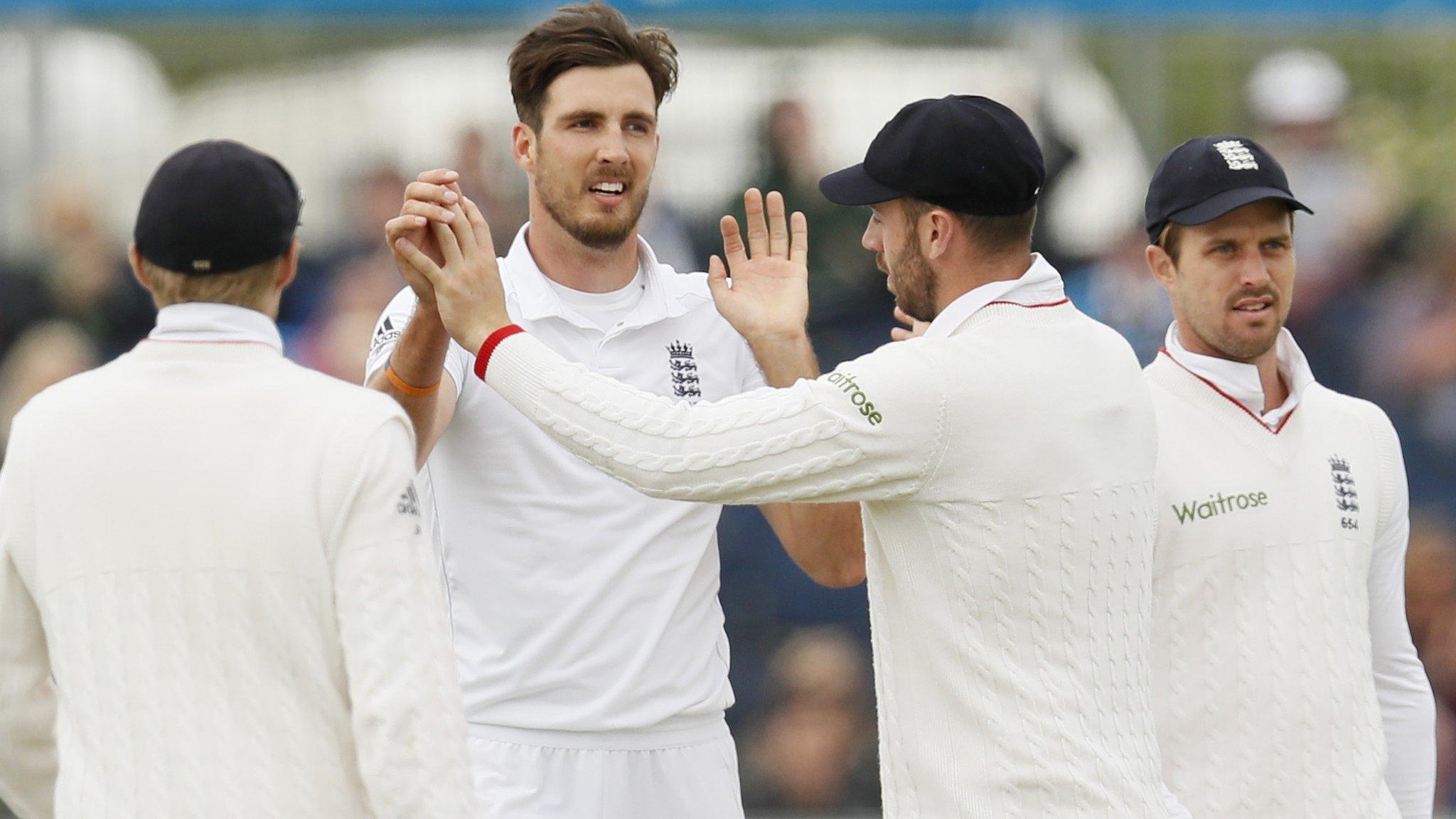 Steven Finn celebrates