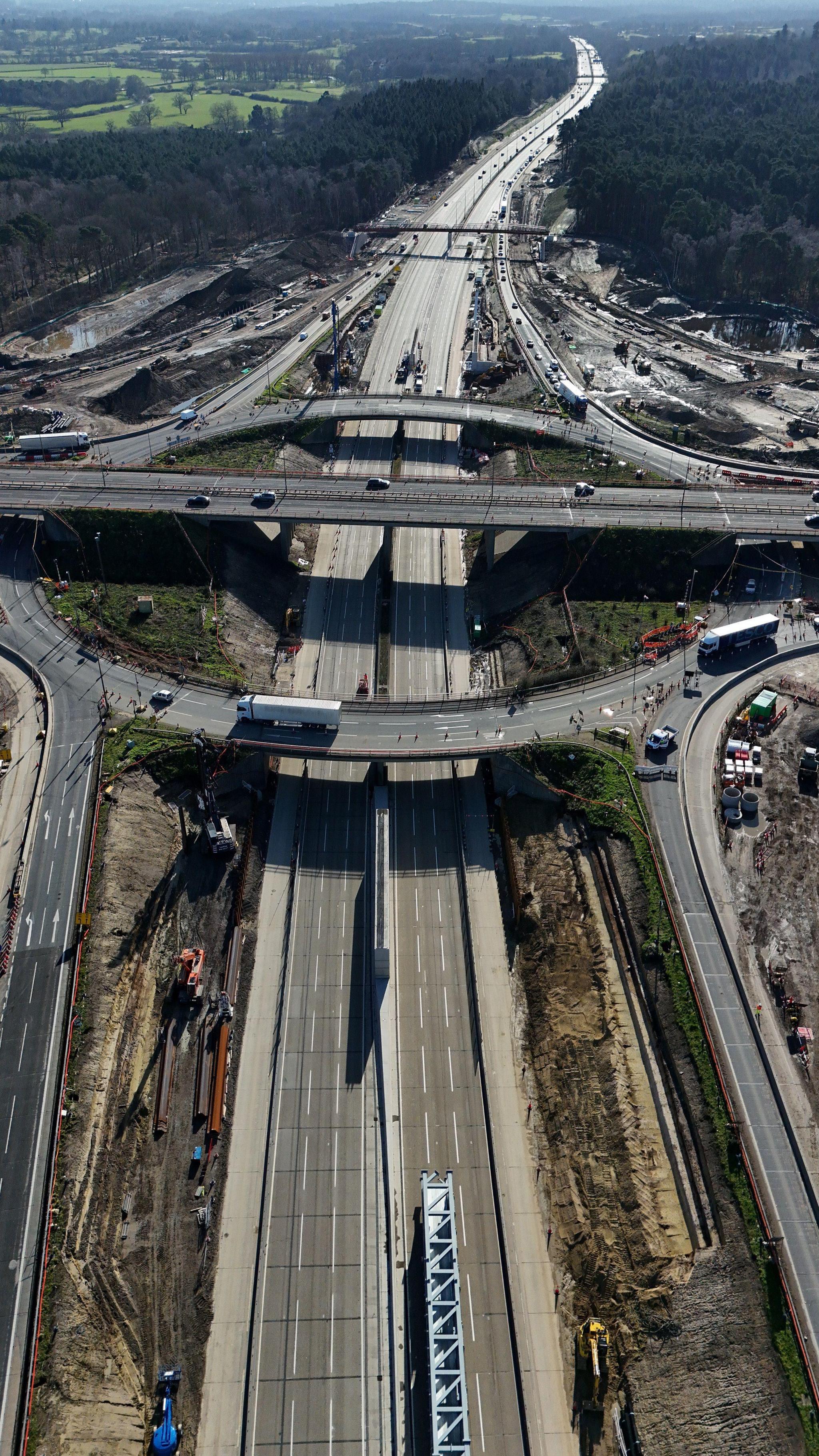 An aerial shot of junction 10 where the A3 meets the M25