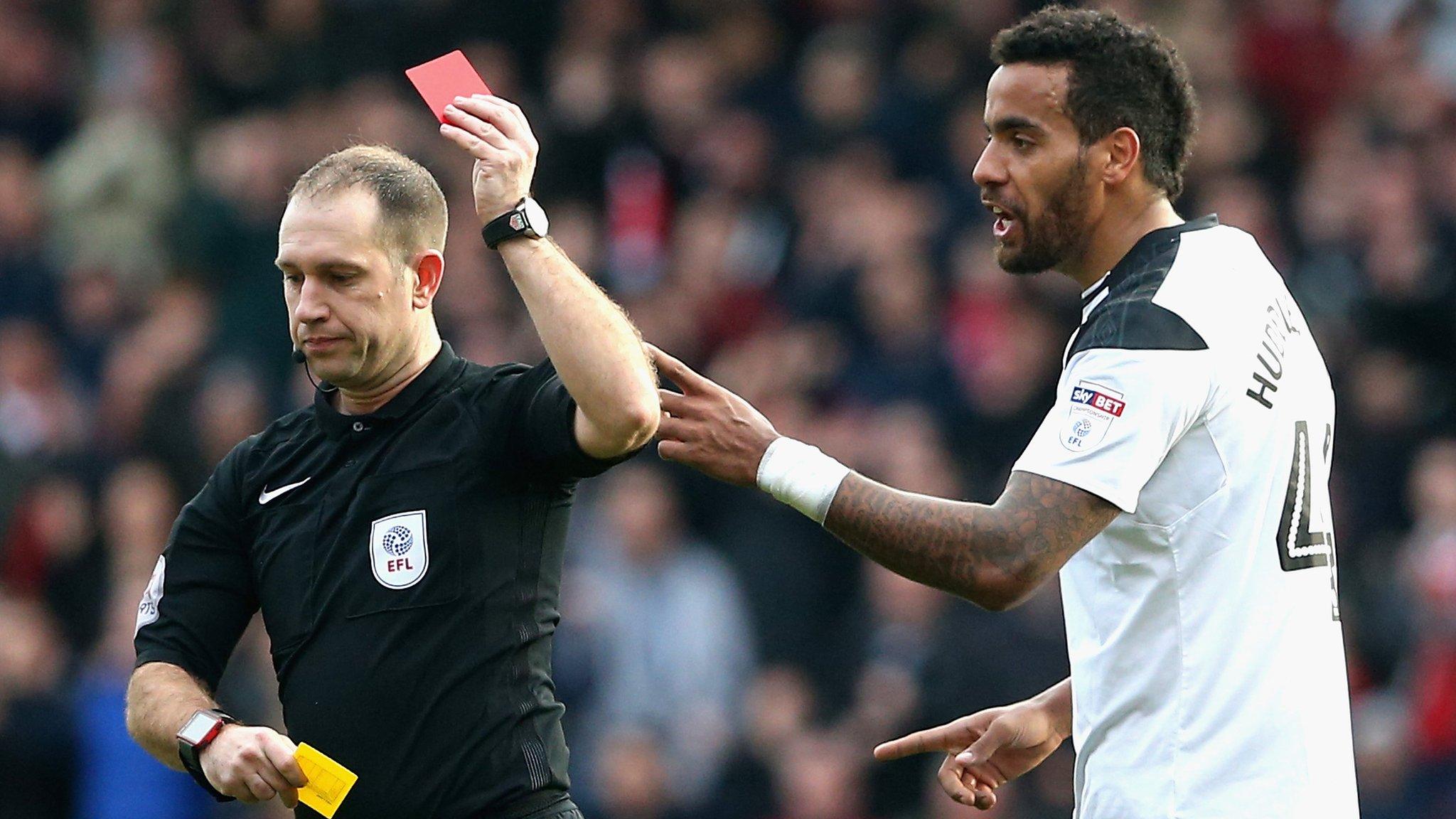 Tom Huddlestone is shown a red card in Derby County's goalless draw at Nottingham Forest