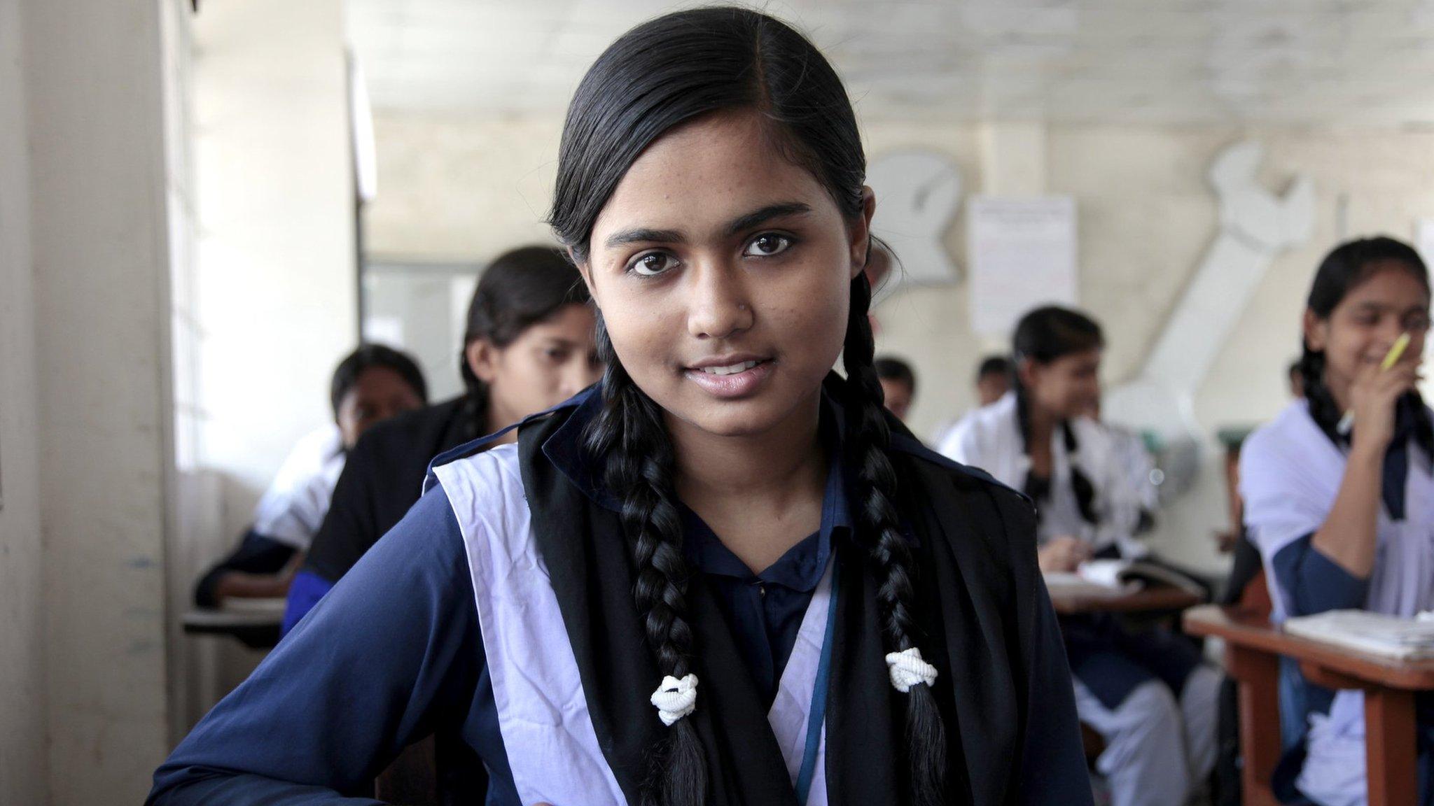 Mim Akter, 16, seen in a school in Bangladesh in a handout photo from the former Department for International Development