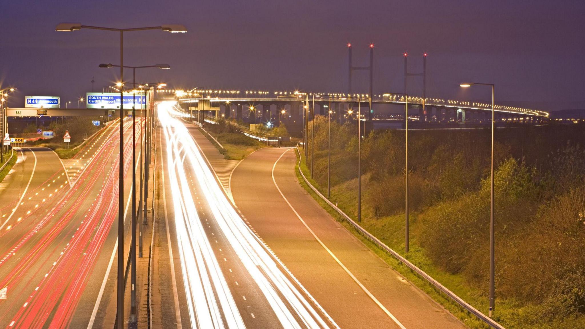 A picture of the second Severn Bridge at night