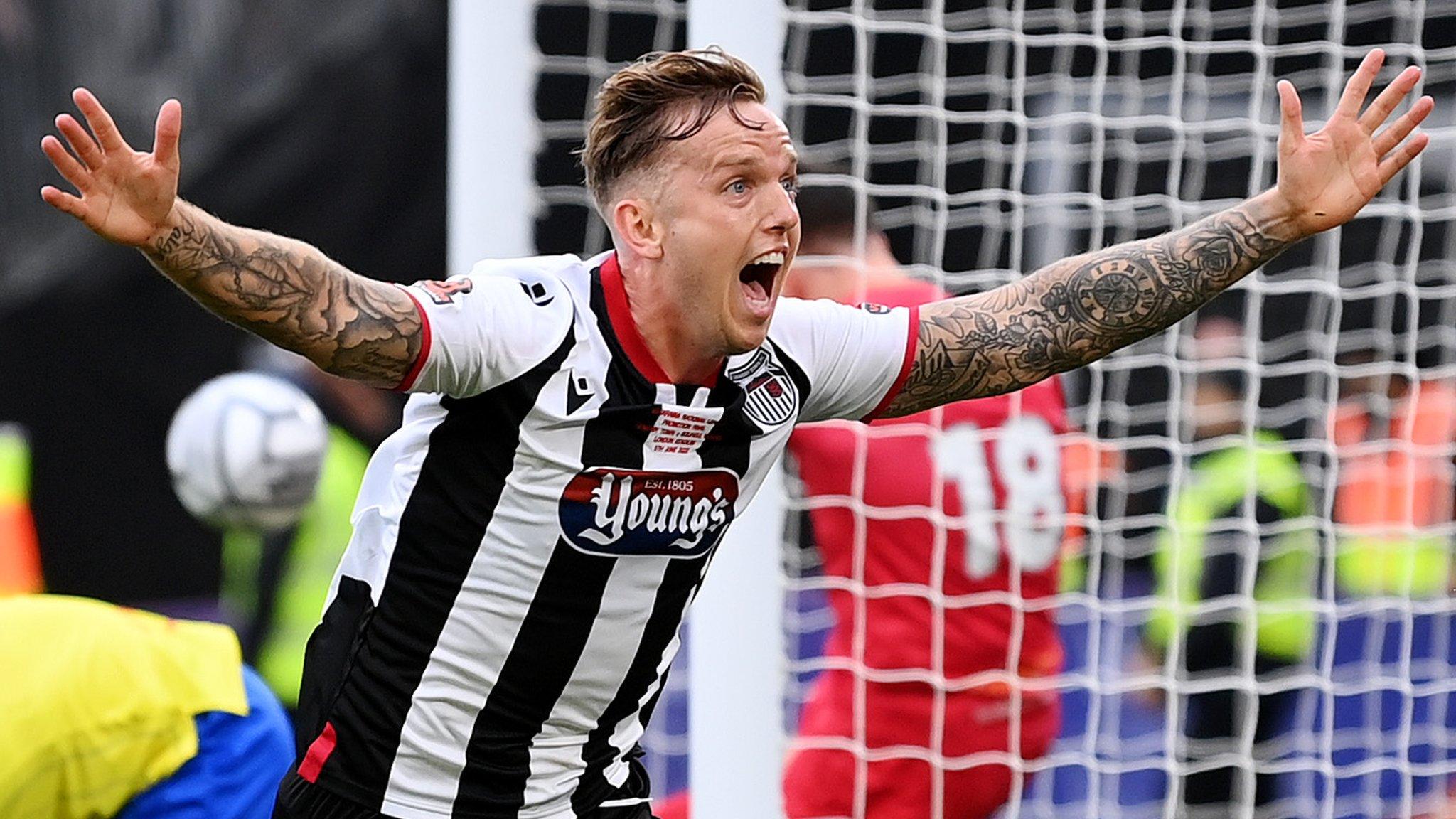 Jordan Maguire-Drew scores the winner for Grimsby in extra time