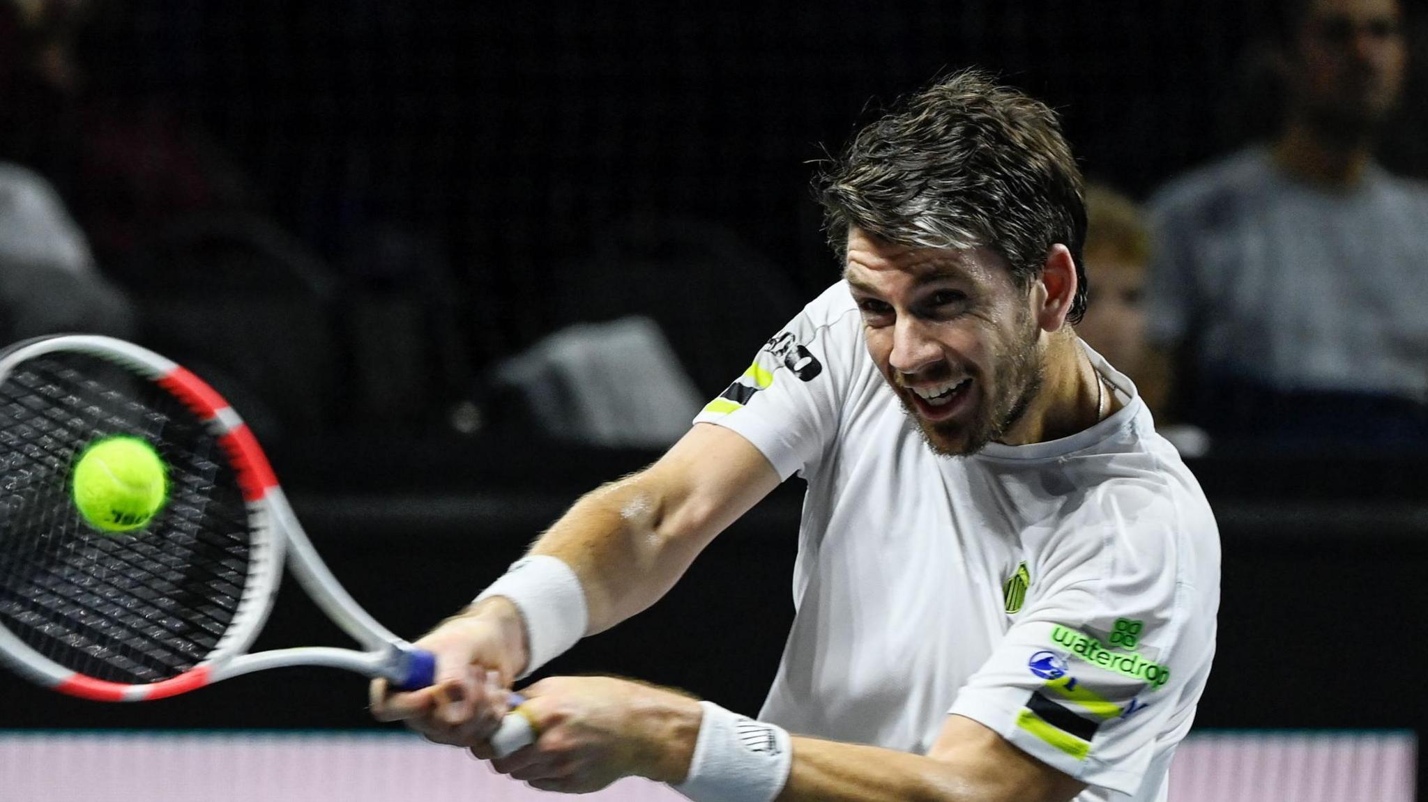 Cameron Norrie hits a backhand return in the Moselle Open final