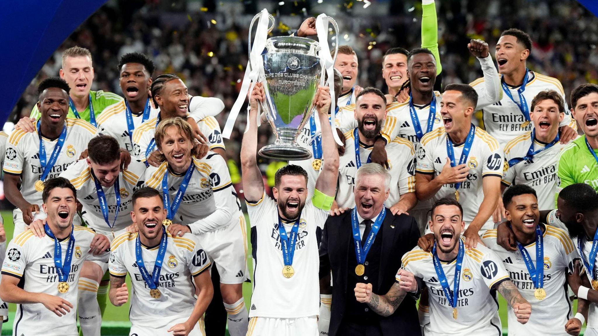 Real Madrid lift the Champions League trophy in 2024