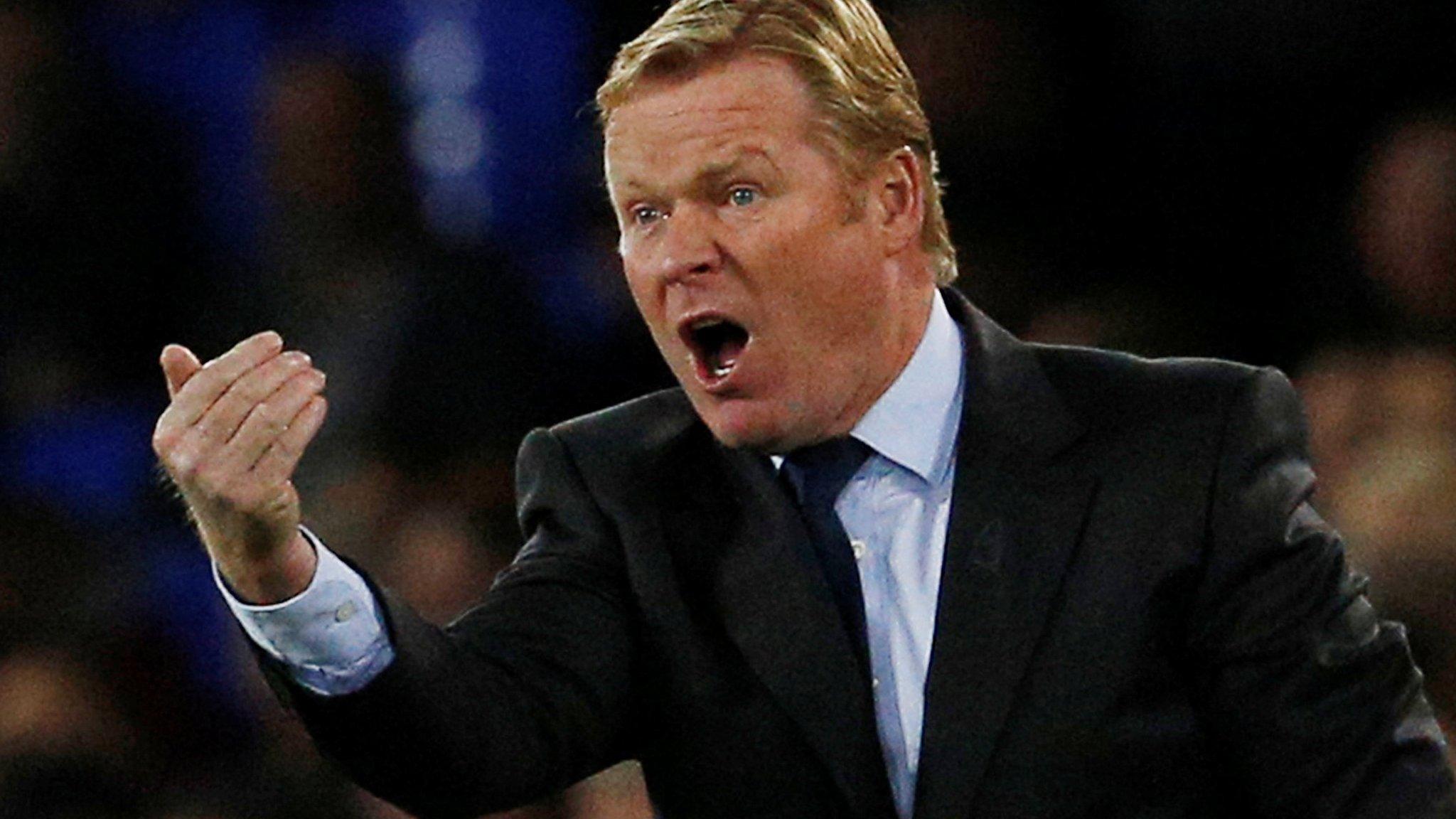 Everton manager Ronald Koeman gestures to his team