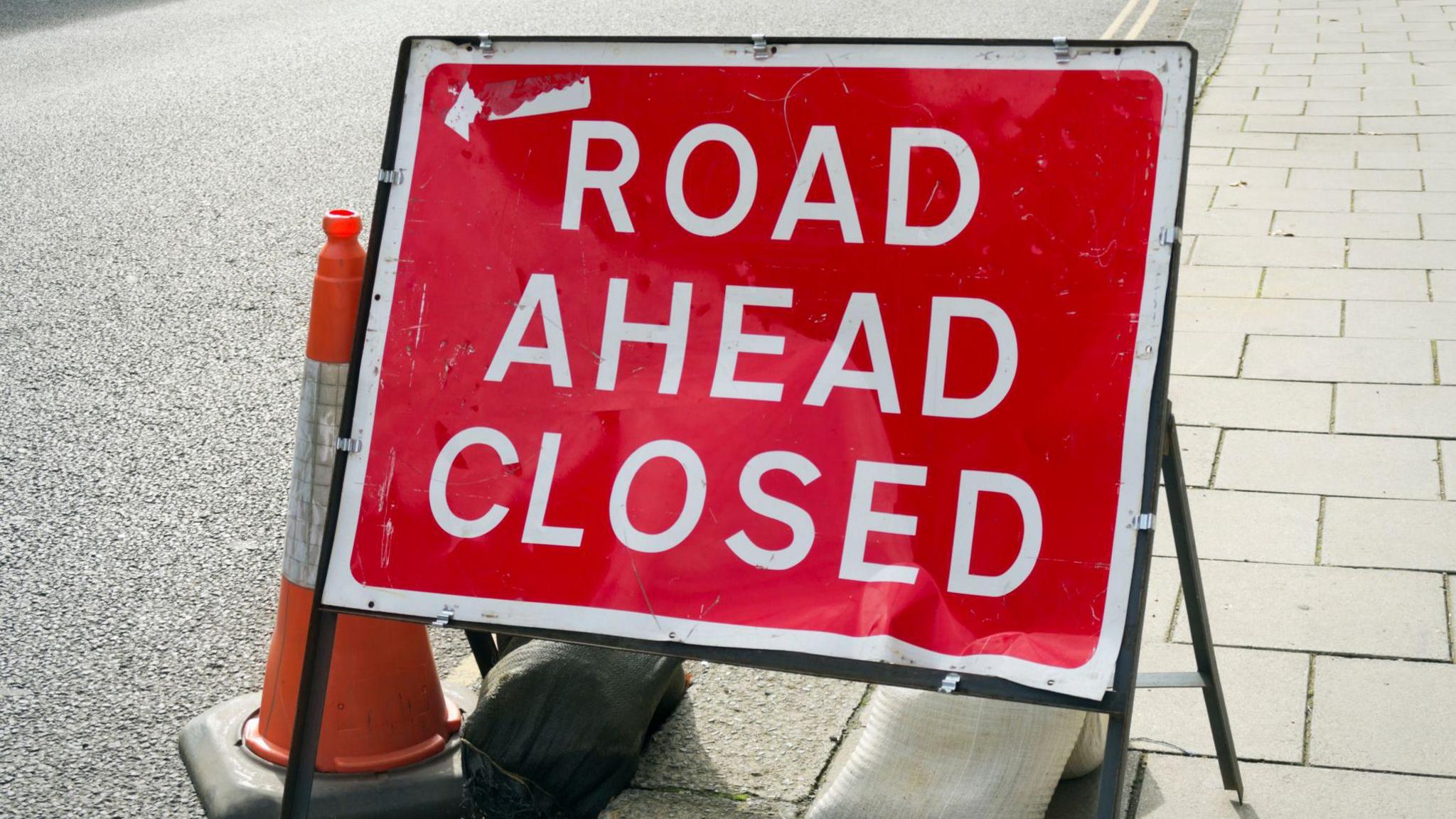 Road Ahead Closed stock photo sign
