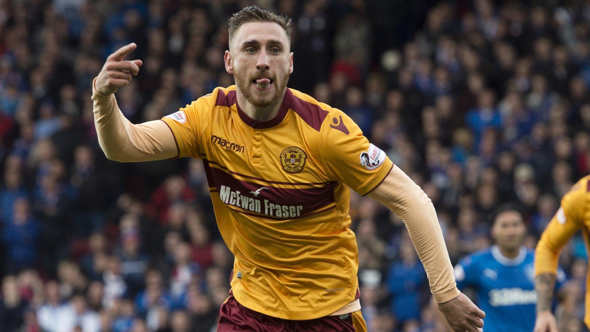 Louis Moult celebrates scoring for Motherwell