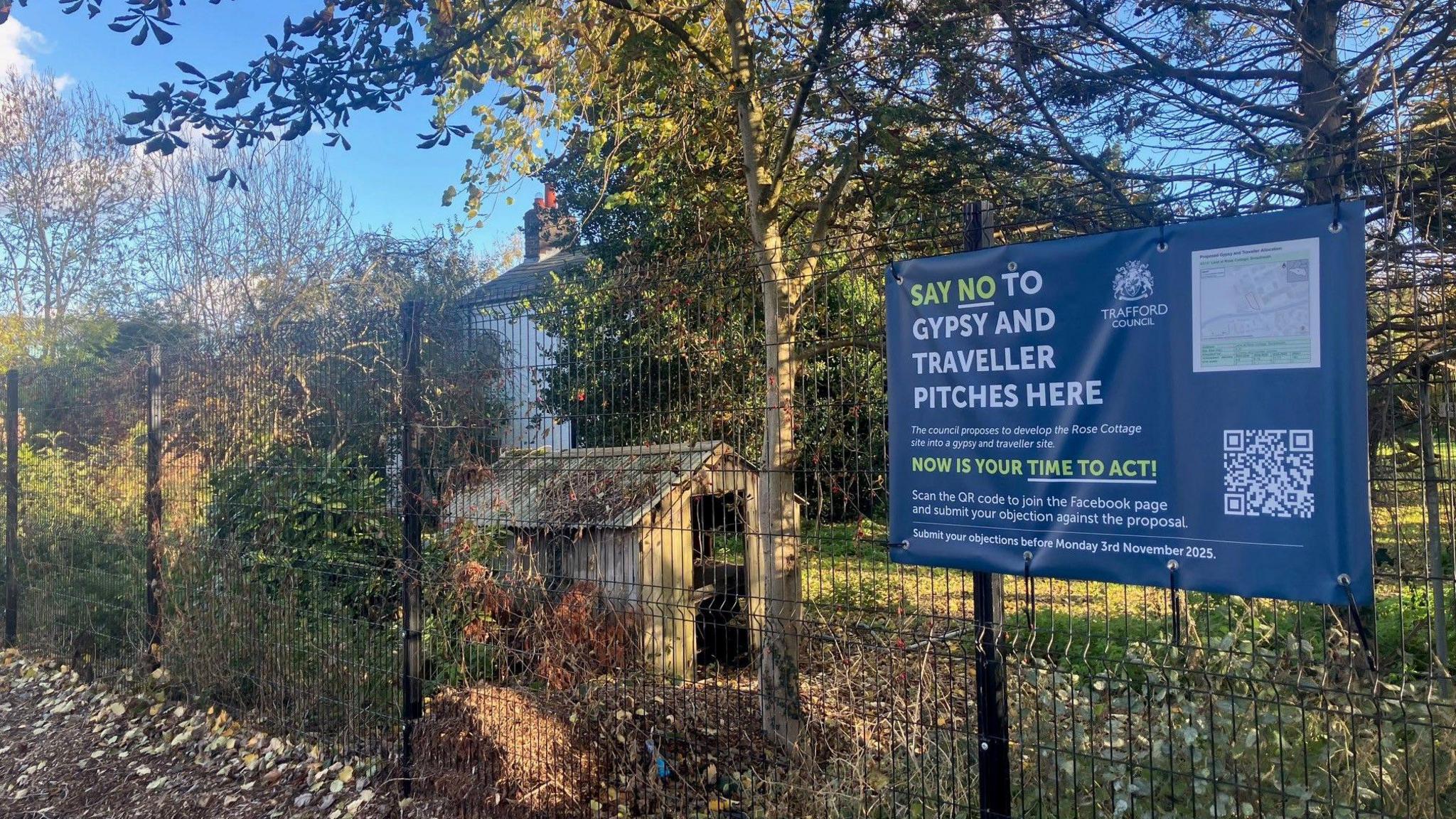 Photograph of land at Oldfield Brow near Dunham Massey, which Trafford Council has suggested as a permanent site for Gypsies and travellers.