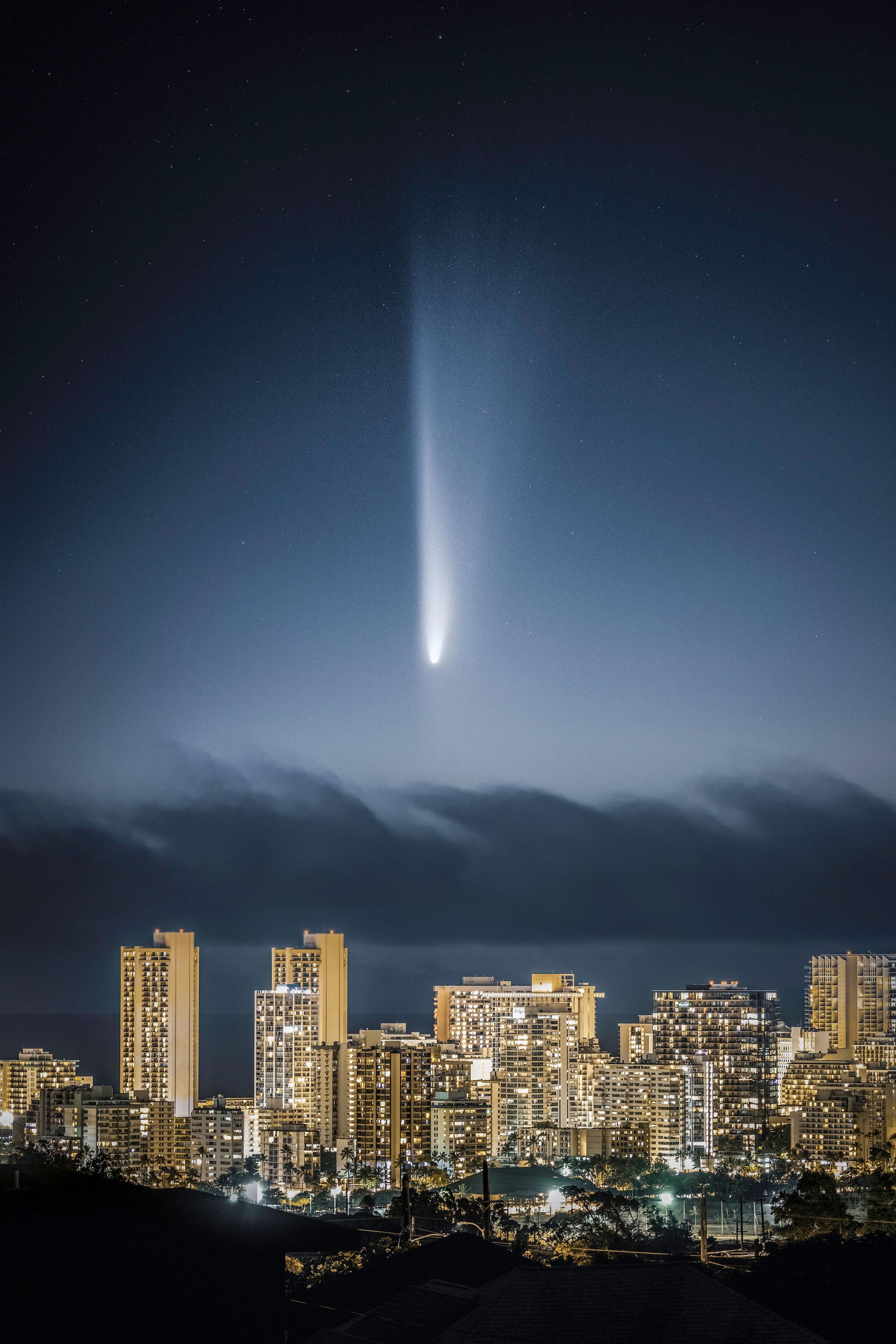 A comet in the night sky.