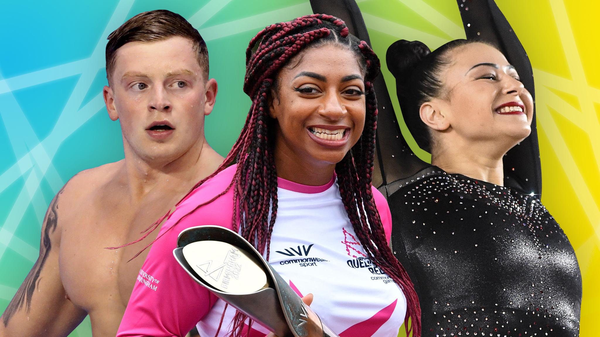 stills of adam peaty, kadeena cox and claudia frangapane against a colourful background