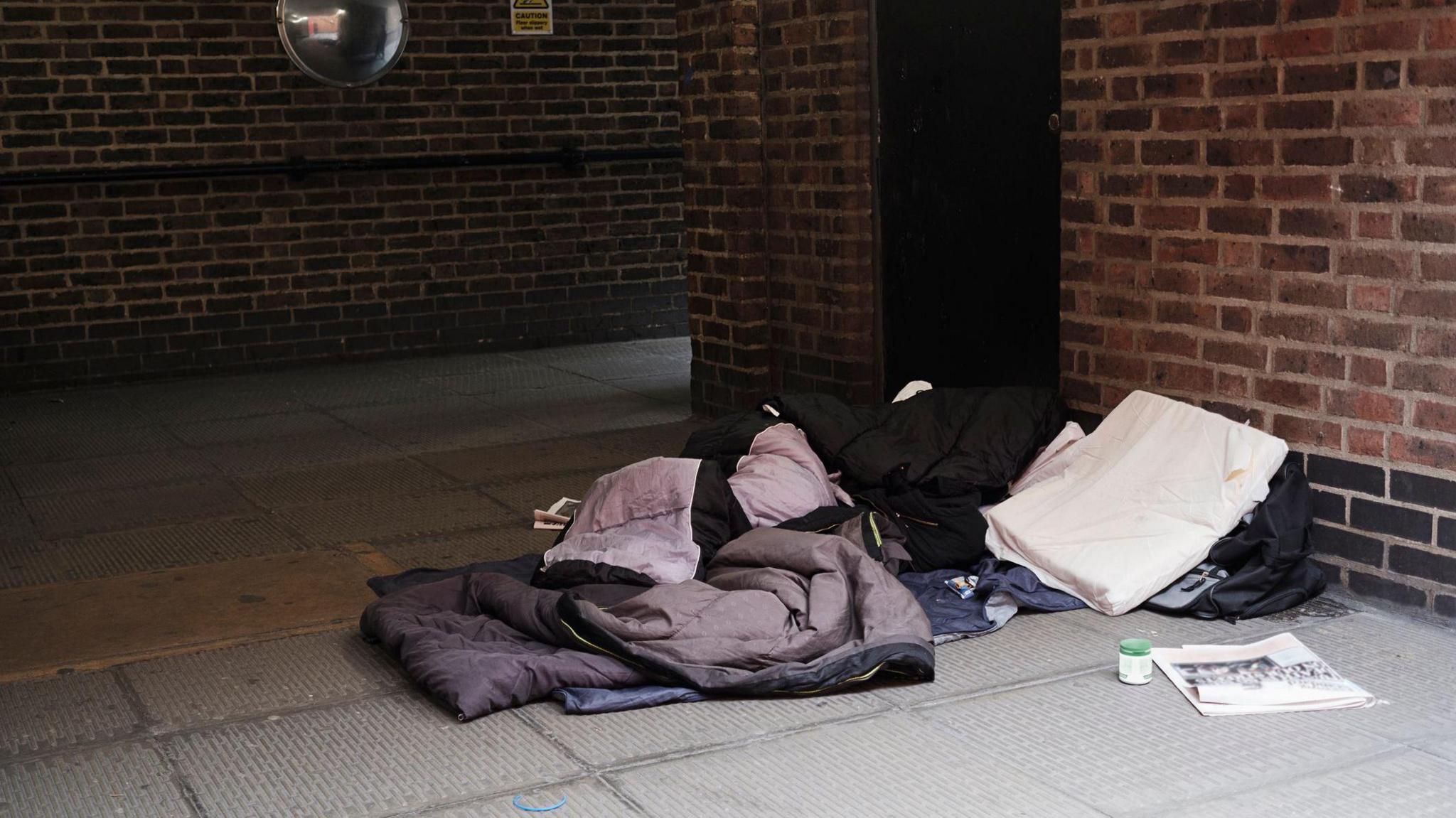 A sleeping bag in the street