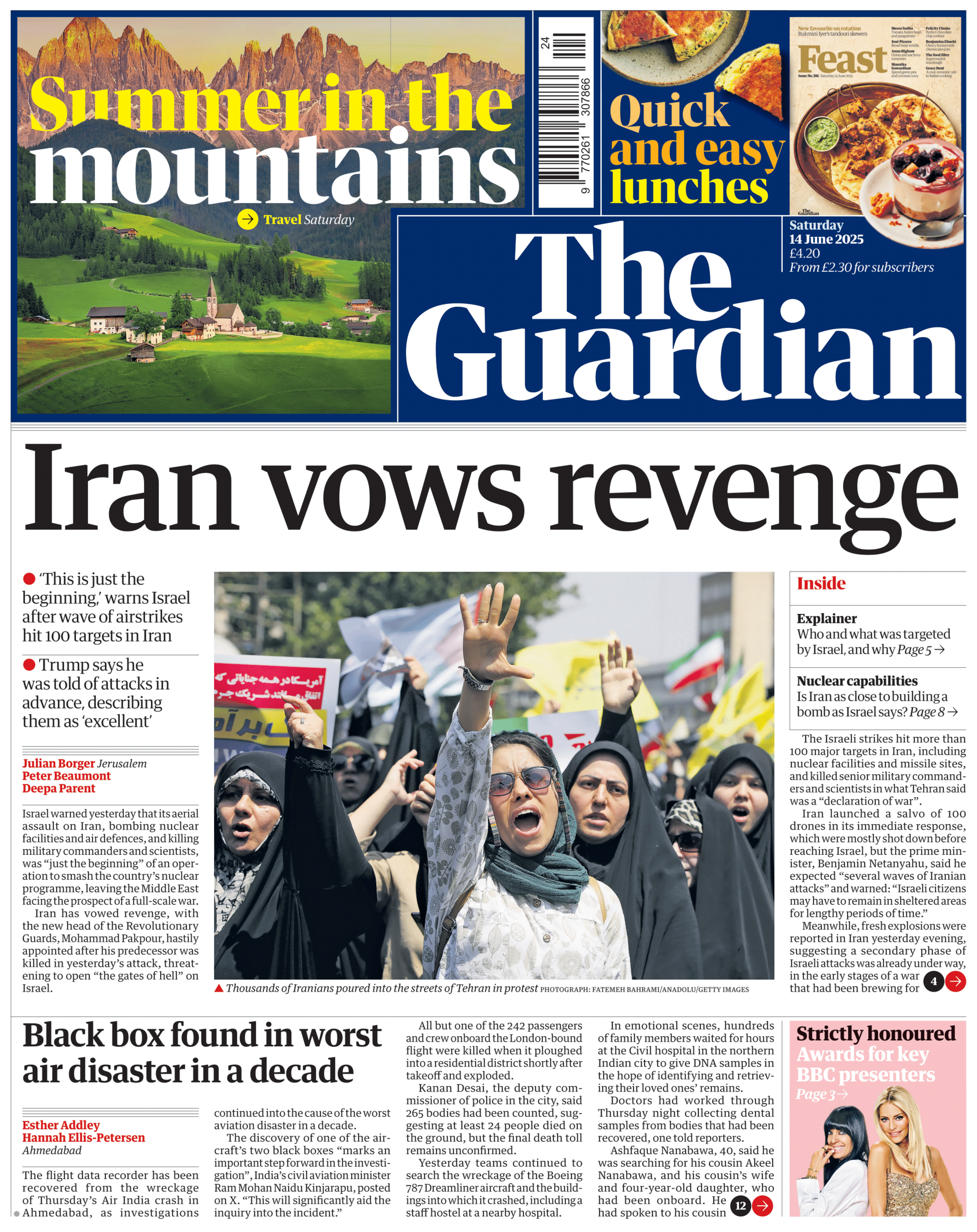 The front page of the Guardian
