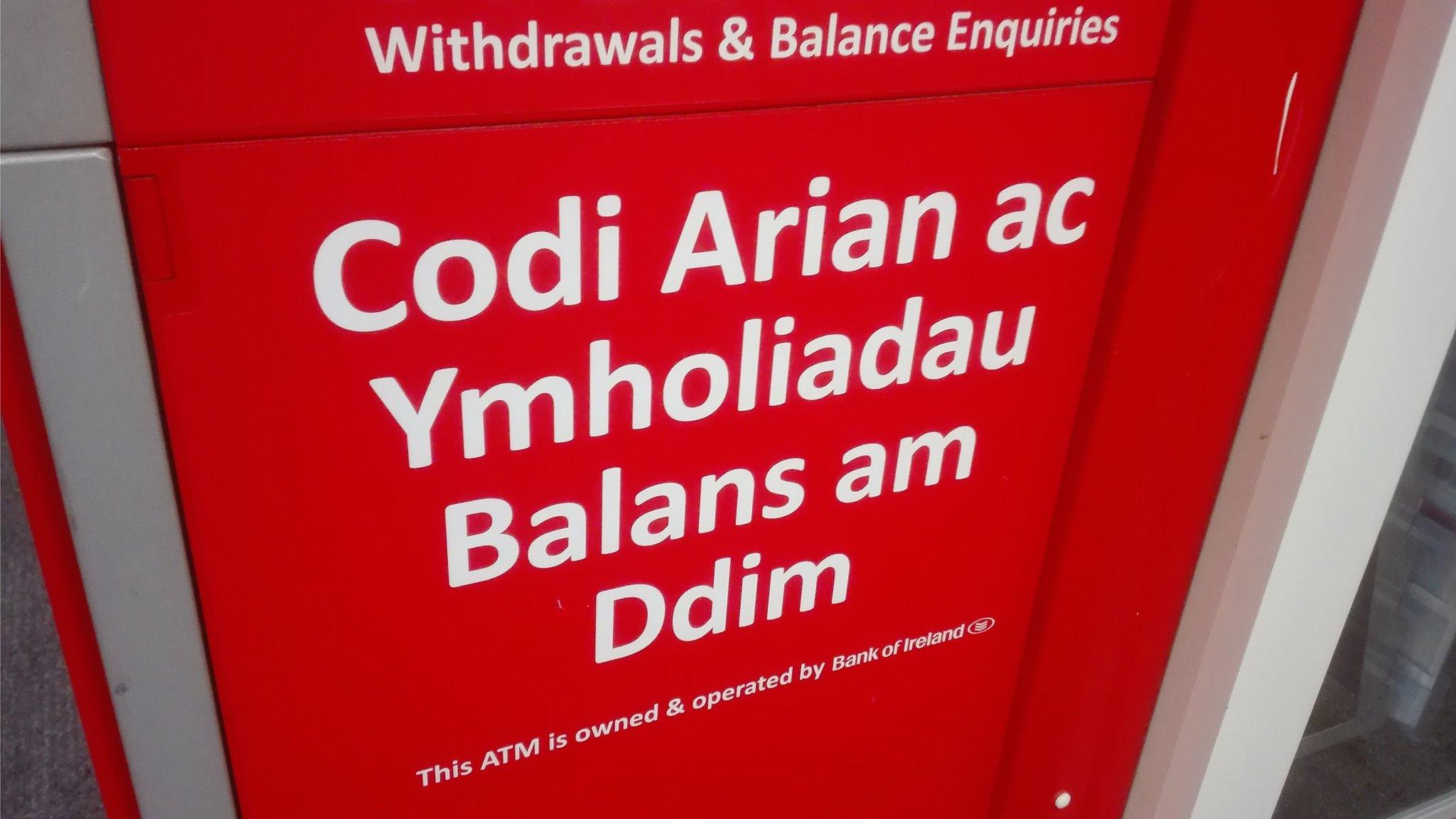 Cash machine with Welsh language wording