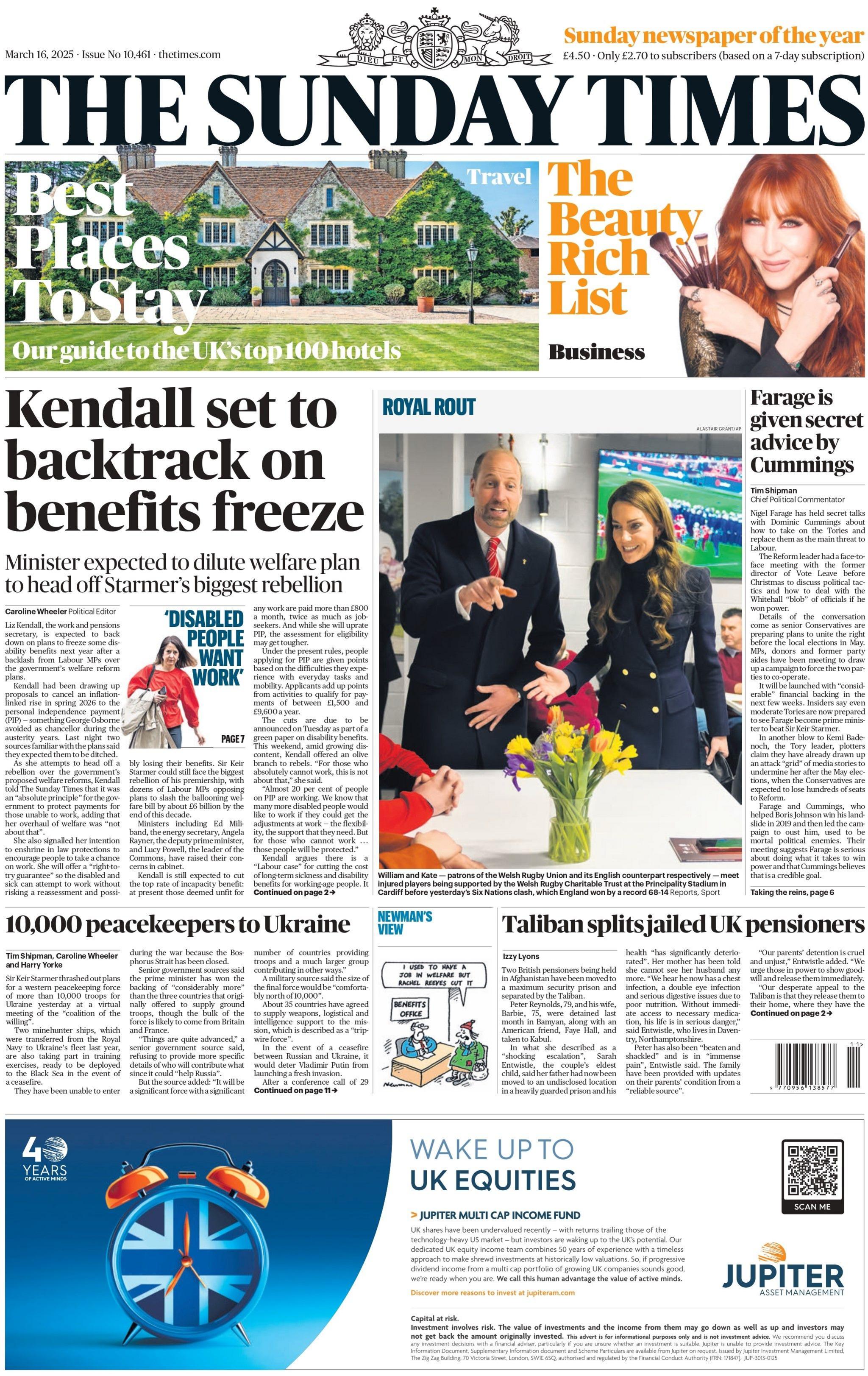 Kendall set to backtrack on benefits freeze, reads the lead in the Sunday Times 