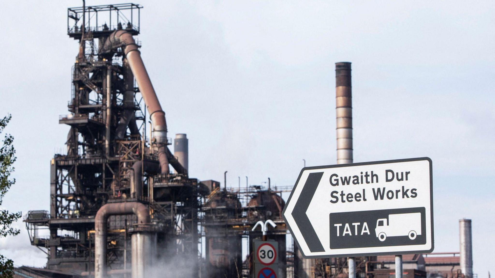 General view of the steelworks at Port Talbot.