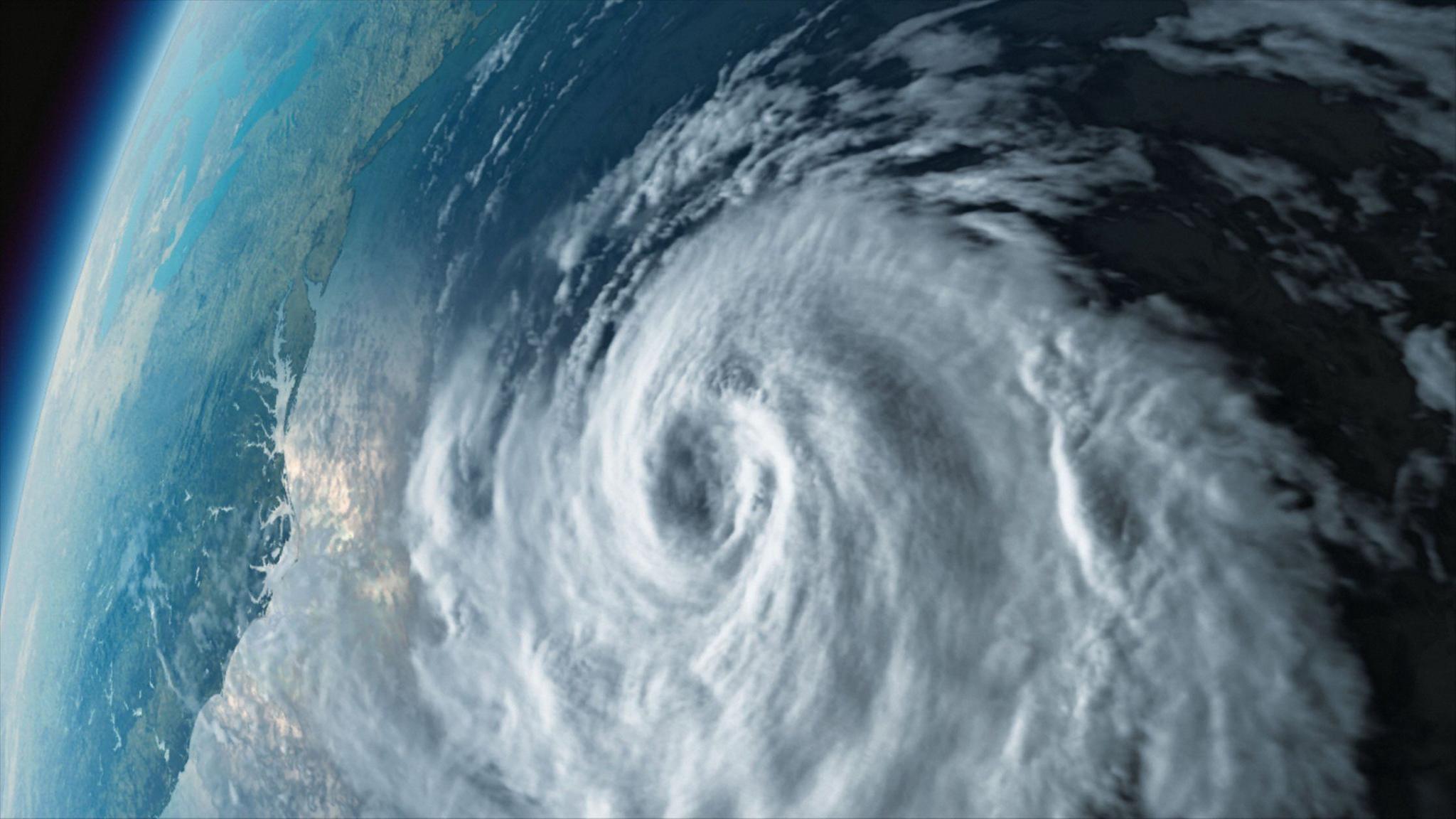 A hurricane over the ocean seen from space