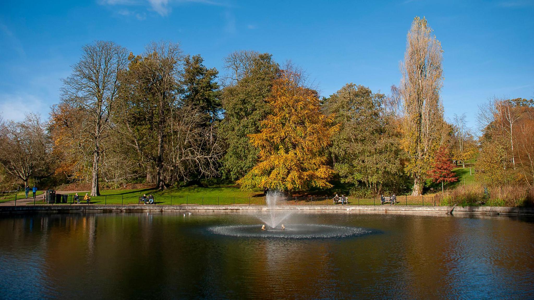 A fountain in a lake in Christchurch Park, Ipswich,