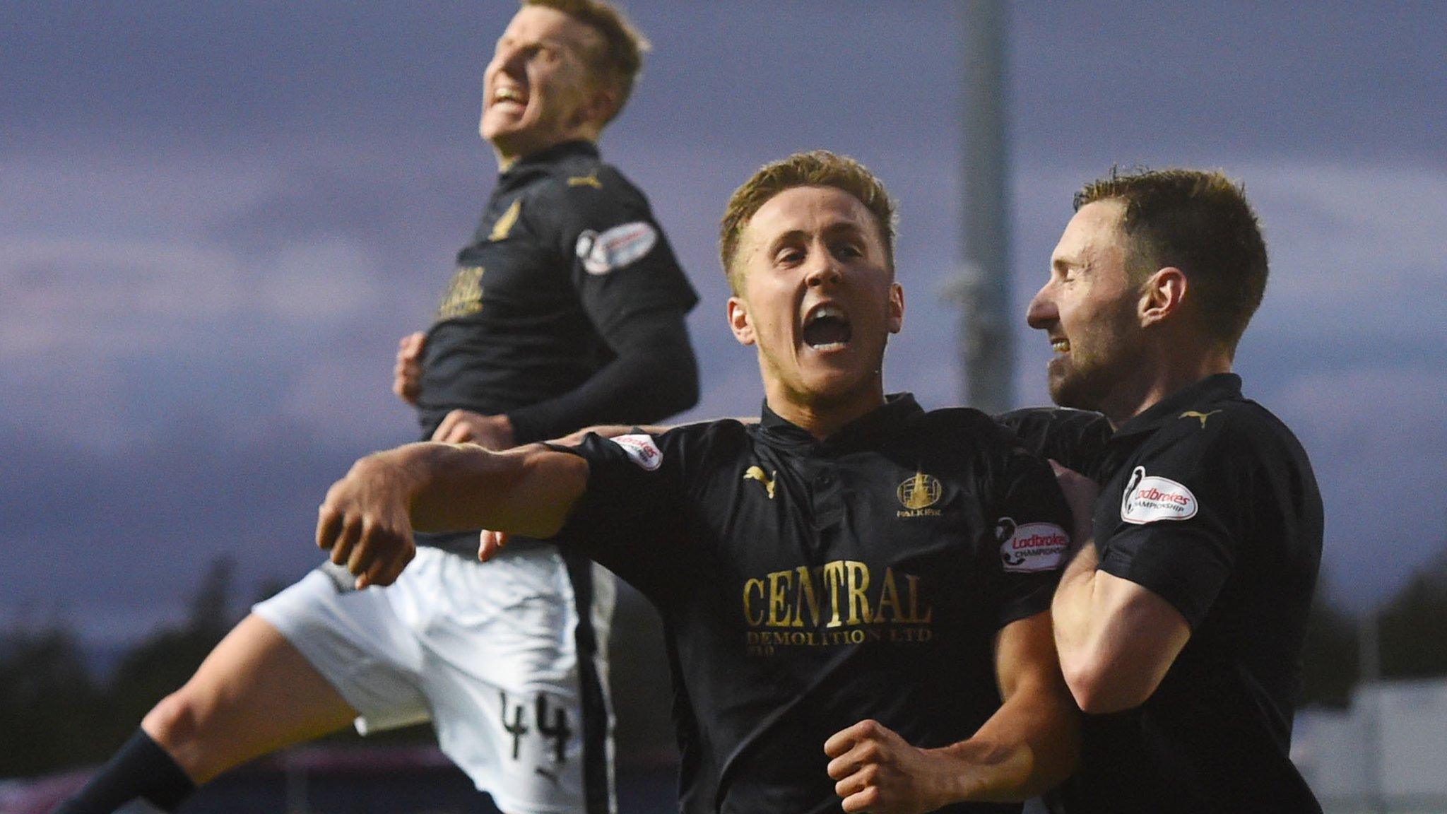 Falkirk's Will Vaulks (6) celebrates as he gives his side the advantage in the first leg