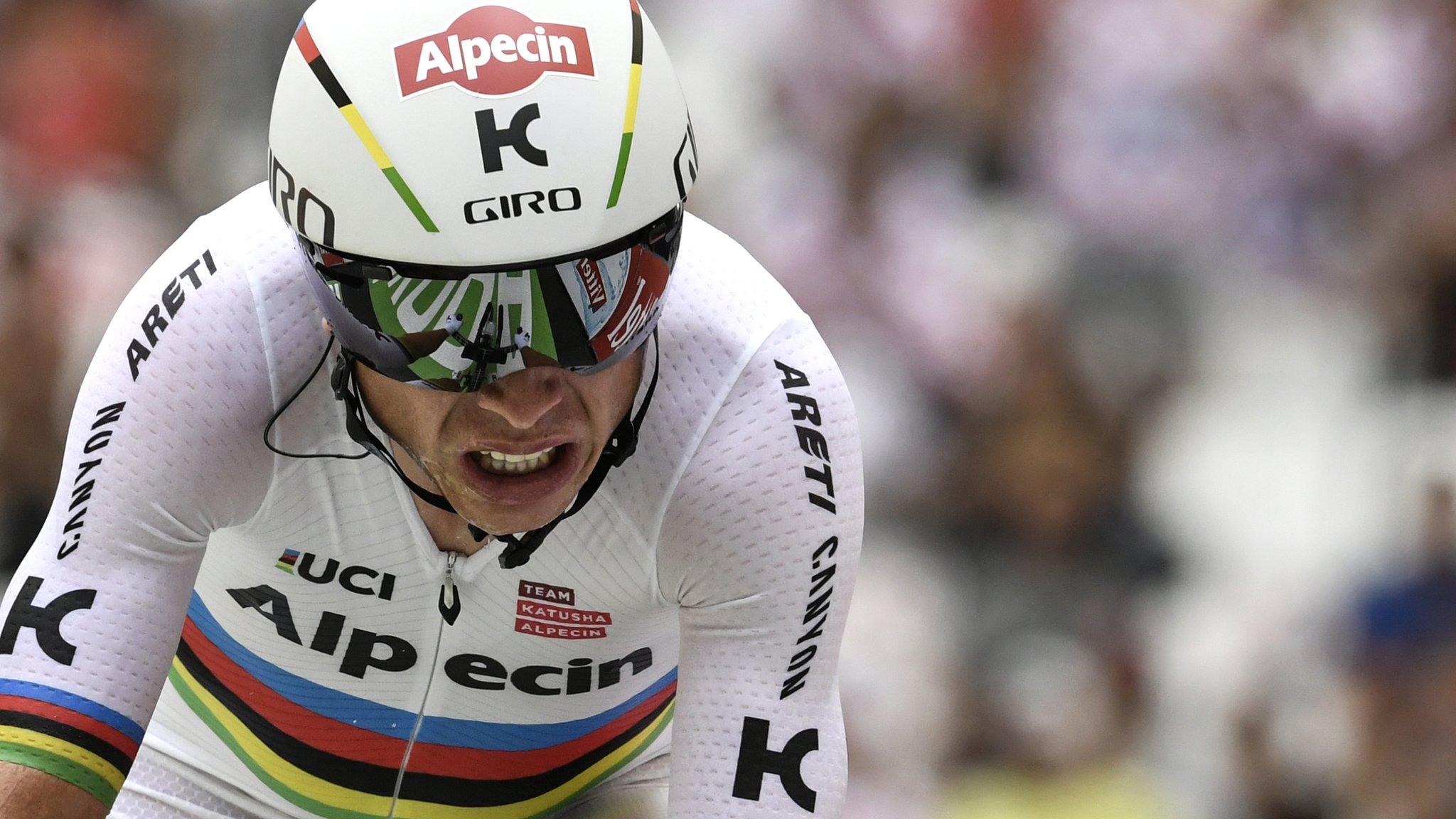 Then world champion Tony Martin competing in the time trial at the 2017 Tour de France