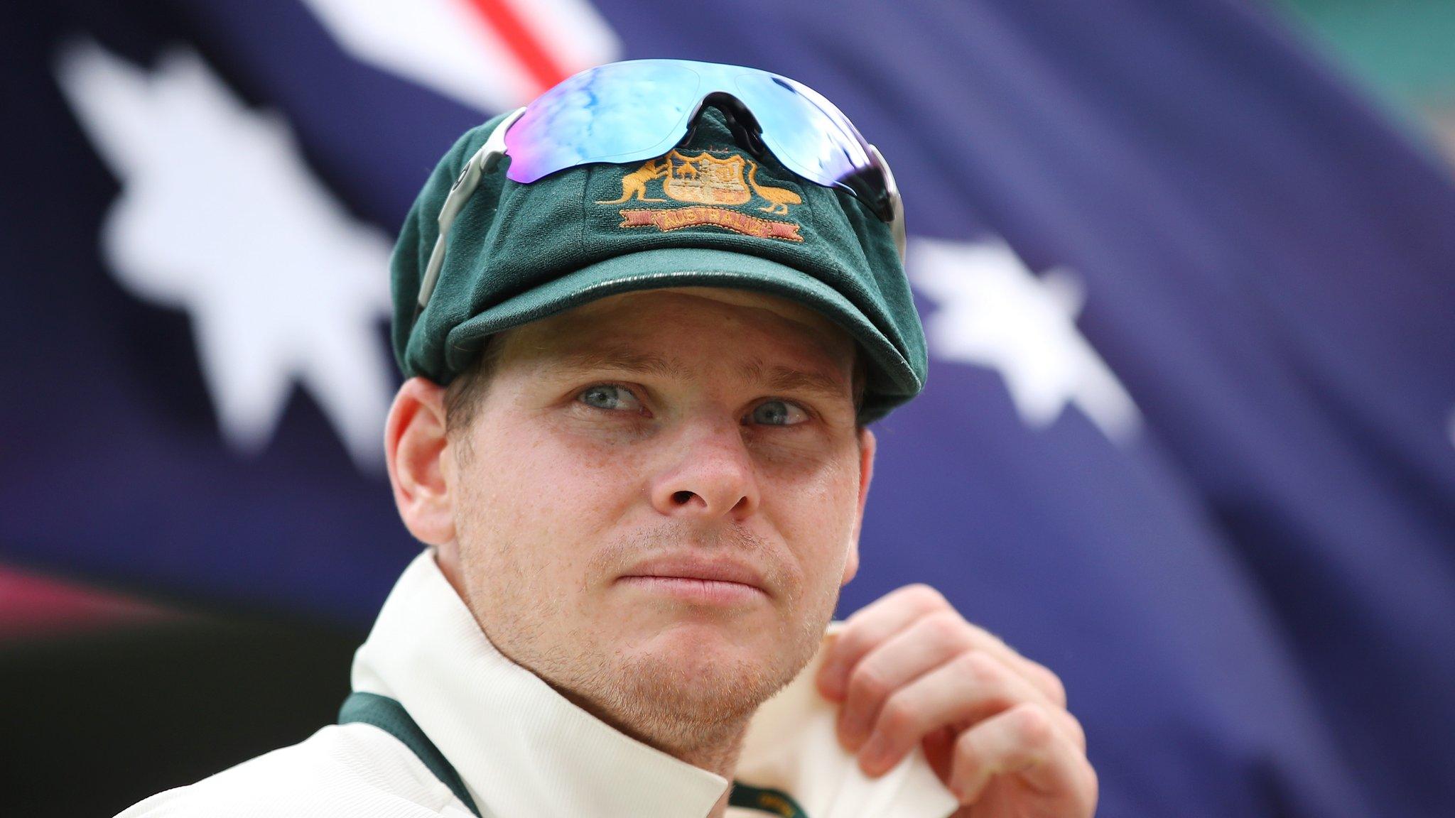 Steve Smith in front of the Australia flag