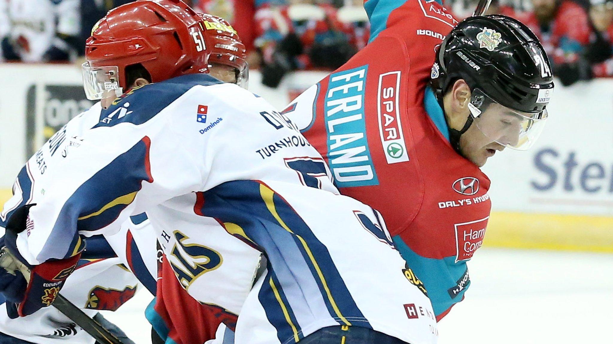 Edinburgh's Michael D'Orazio collides with Belfast opponent Jonathan Ferland