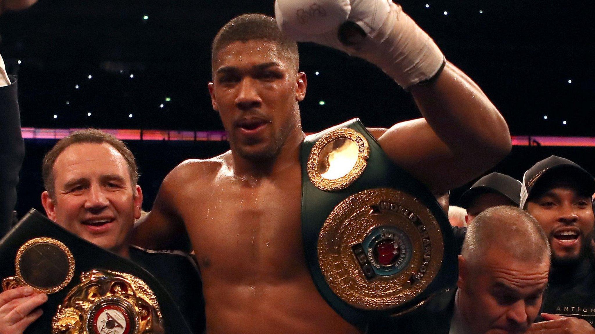 Anthony Joshua celebrates