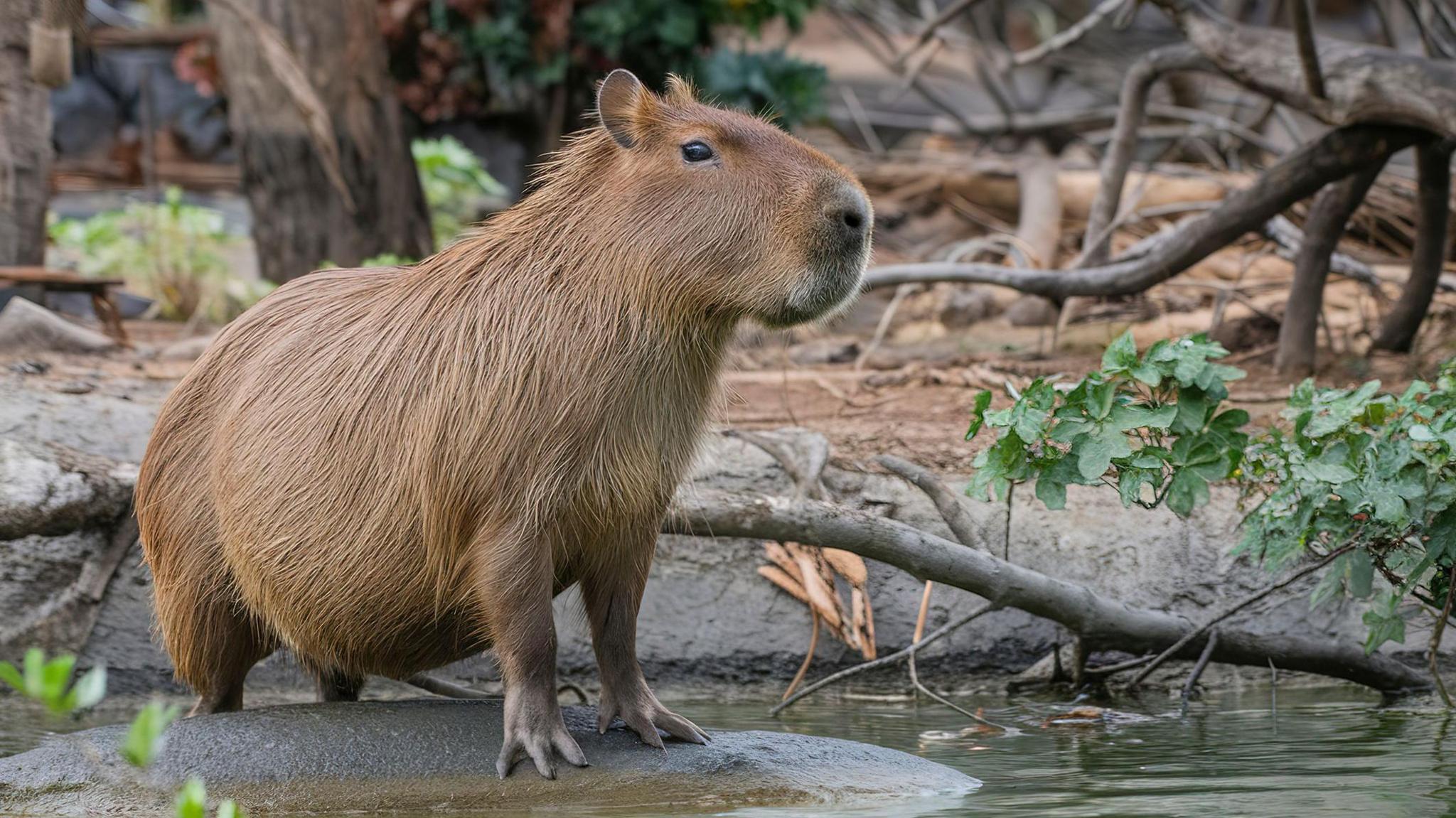 a capybara near some wate