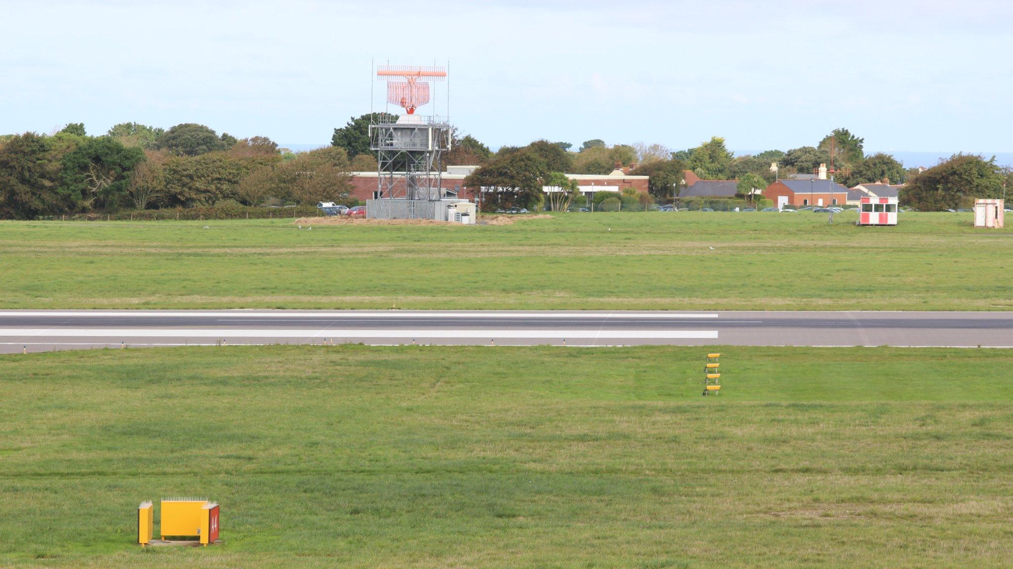 Guernsey Airport runway and radar station