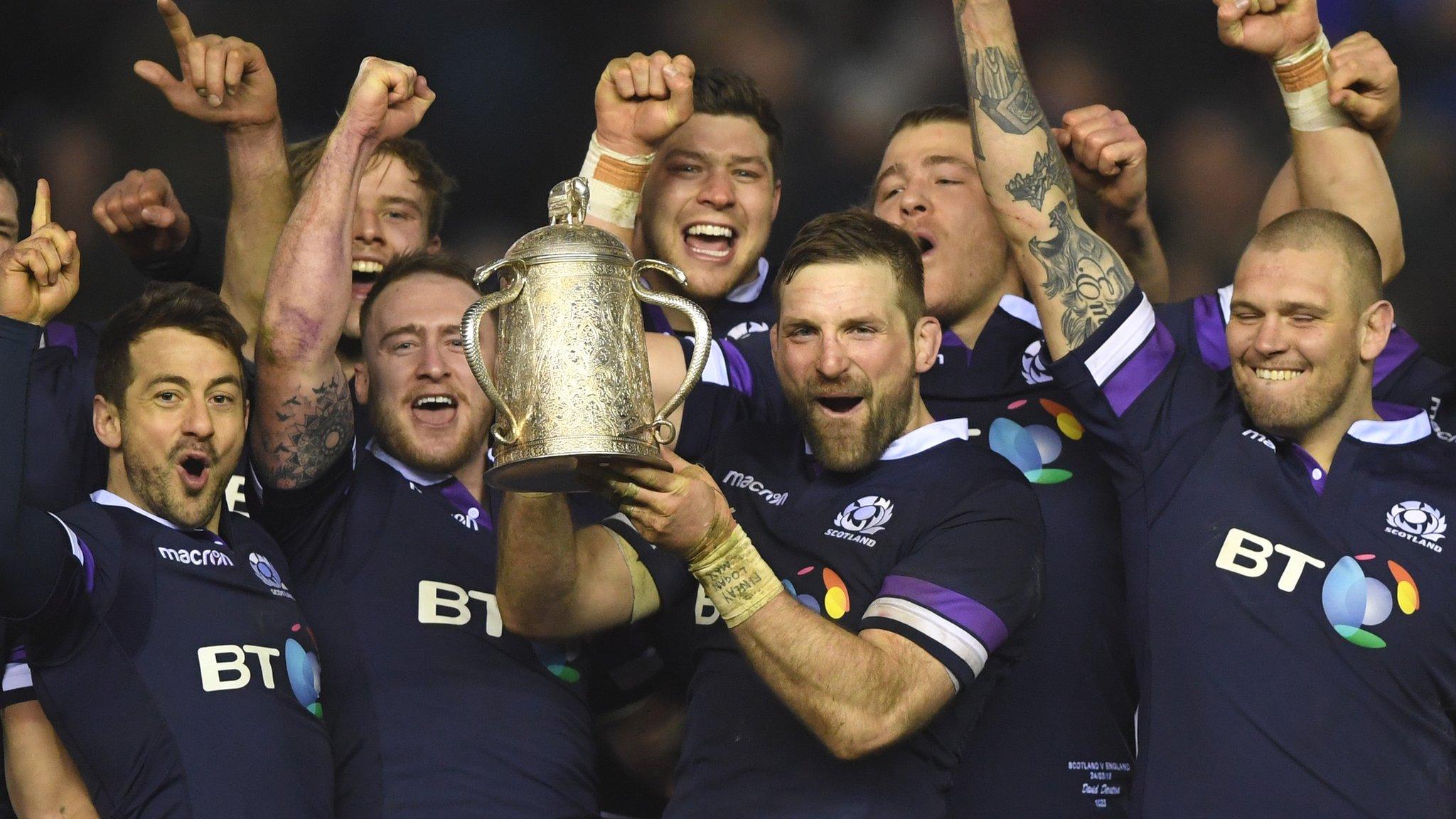 Scotland captain John Barclay lifts the Calcutta Cup