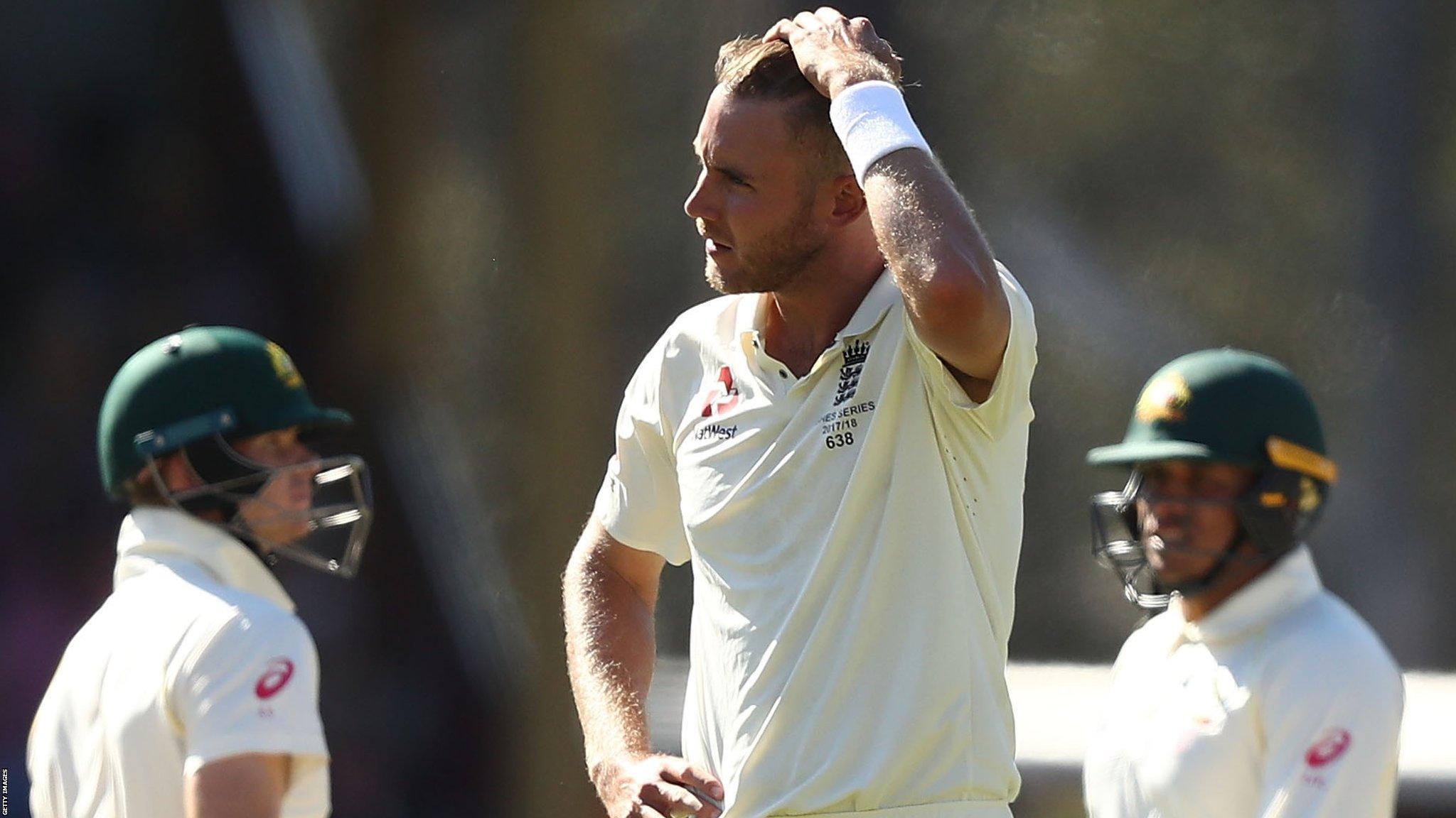 Stuart Broad looks on frustrated