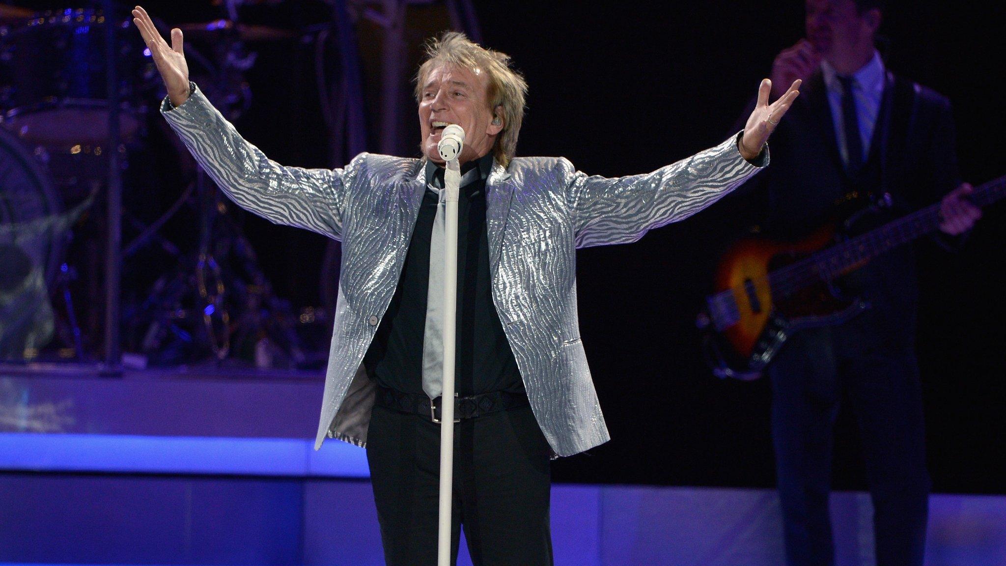 Sir Rod Stewart performing