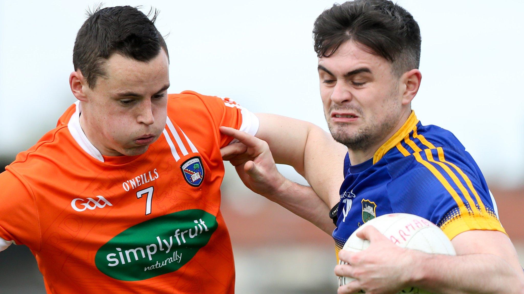 Armagh's Aaron McKay challenges Tipperary forward Michael Quinlivan