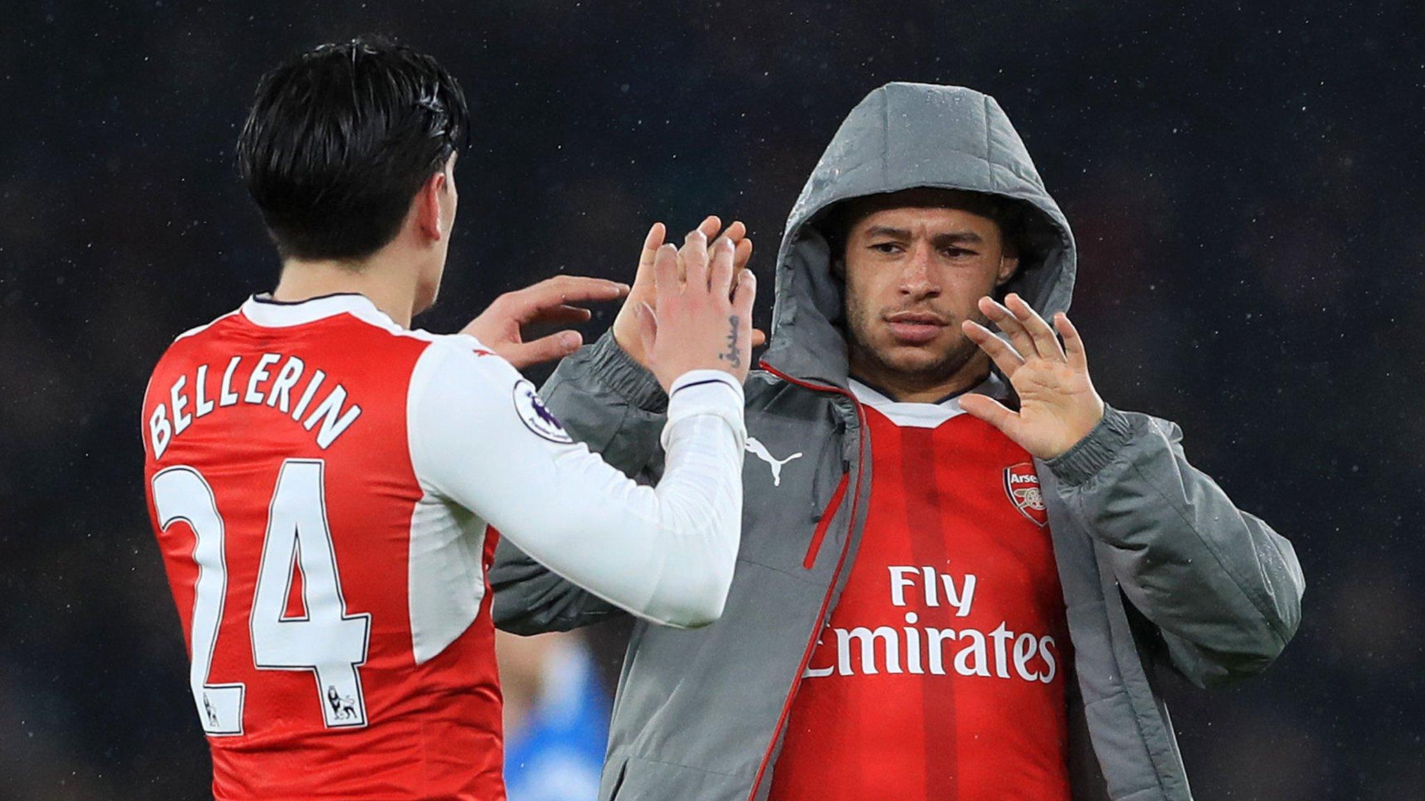 Hector Bellerin celebrates with team-mate Alex Oxlade-Chamberlain