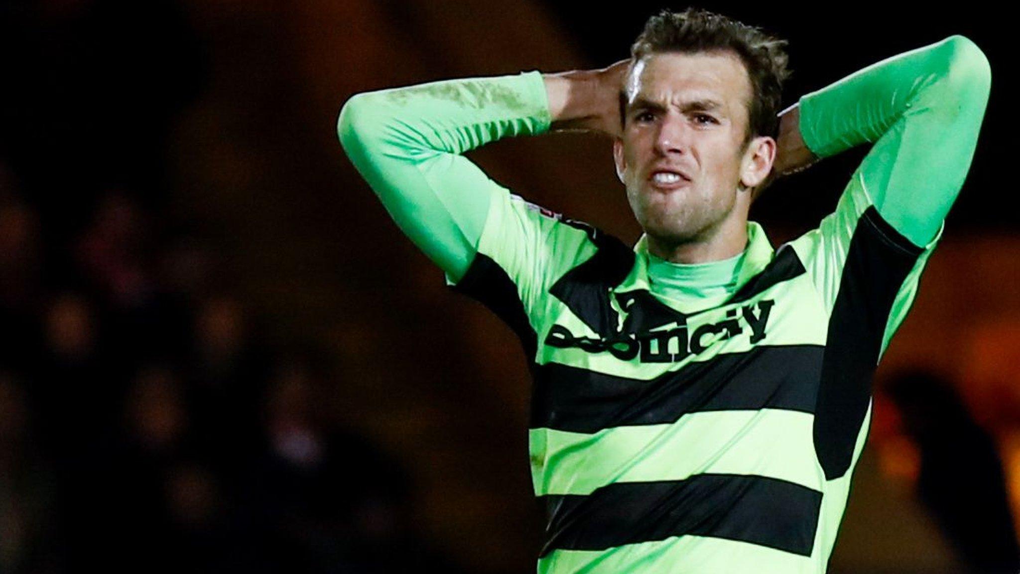 Christian Doidge shows his frustration after missing a chance for Forest Green