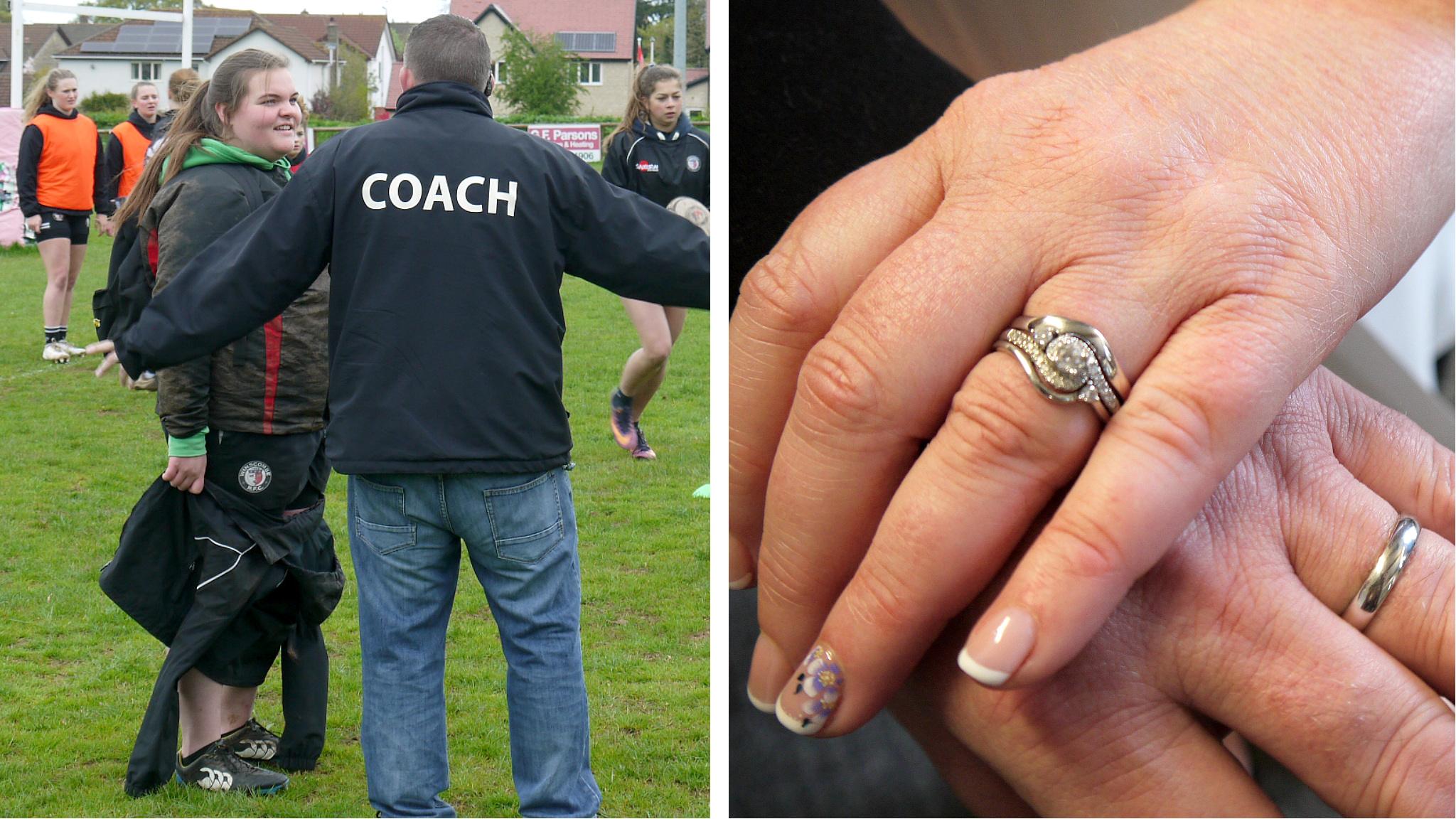 Coach Gareth Waterfield and Denise and Chris Shannon's wedding rings