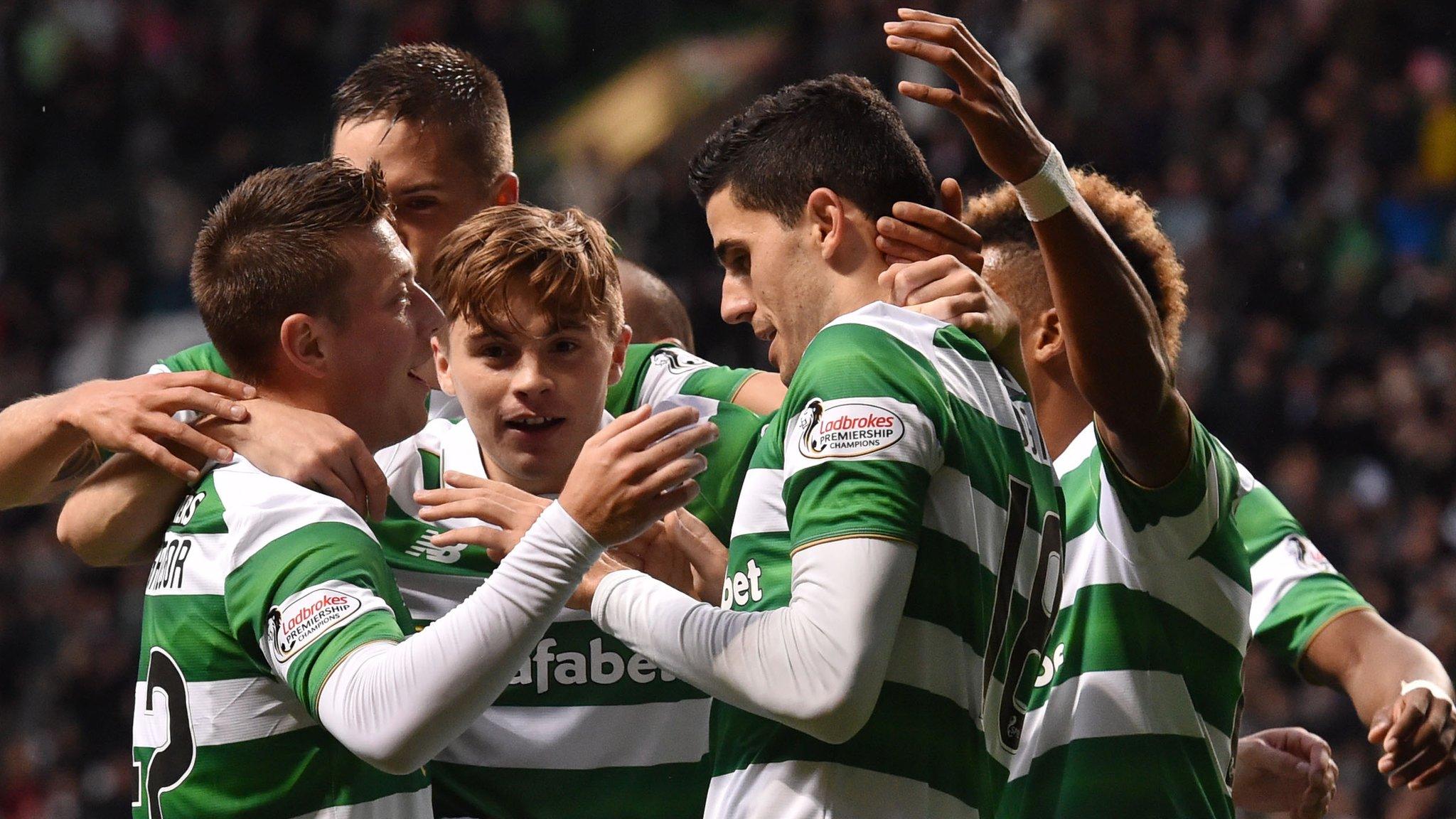 Celtic celebrate their opening goal from Tom Rogic