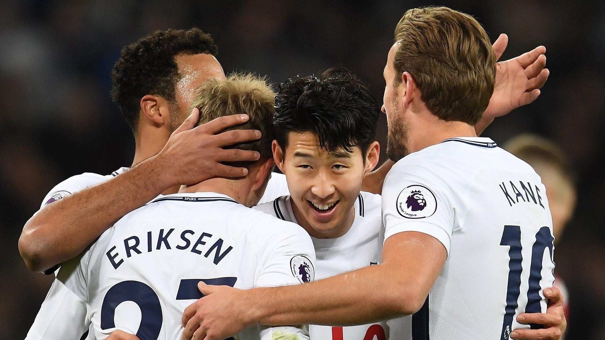 Son Heung-min celebrates a goal during Tottenham's 5-1 win over Stoke City