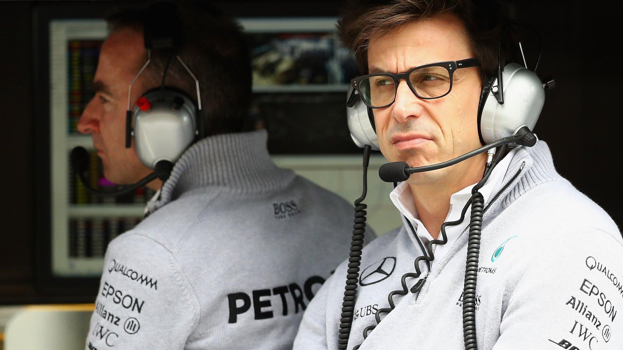 Toto Wolff and Paddy Lowe on the Mercedes pit wall