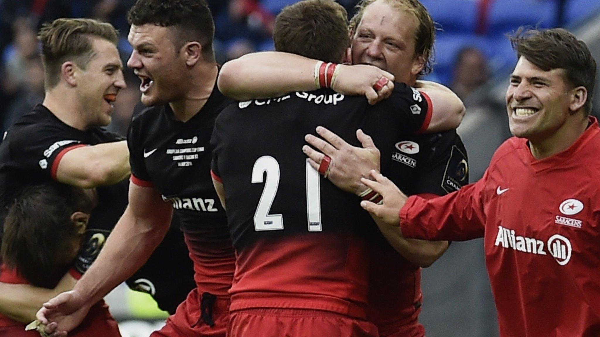 Saracens players celebrate