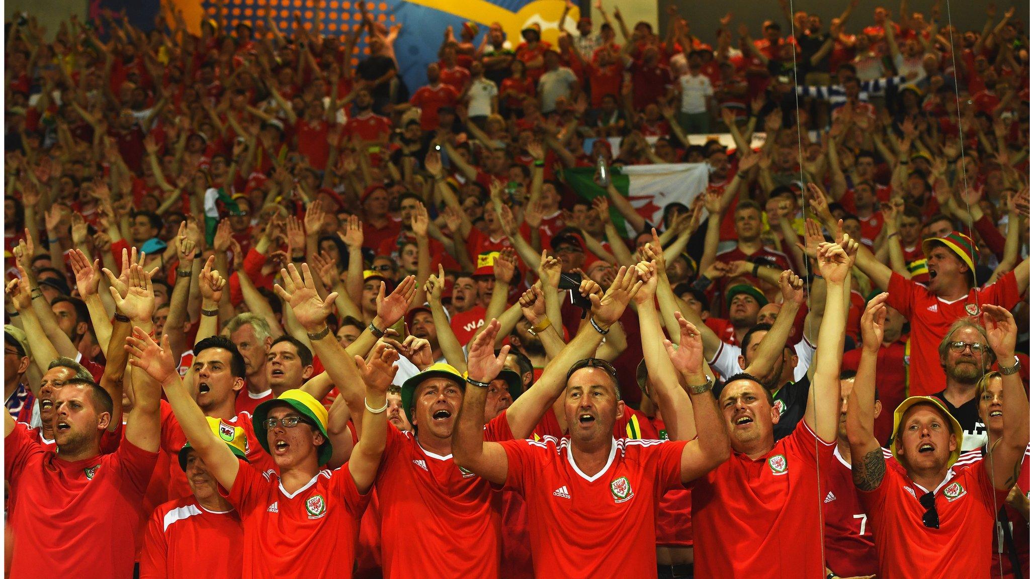 Wales fans celebrate the win in Toulouse