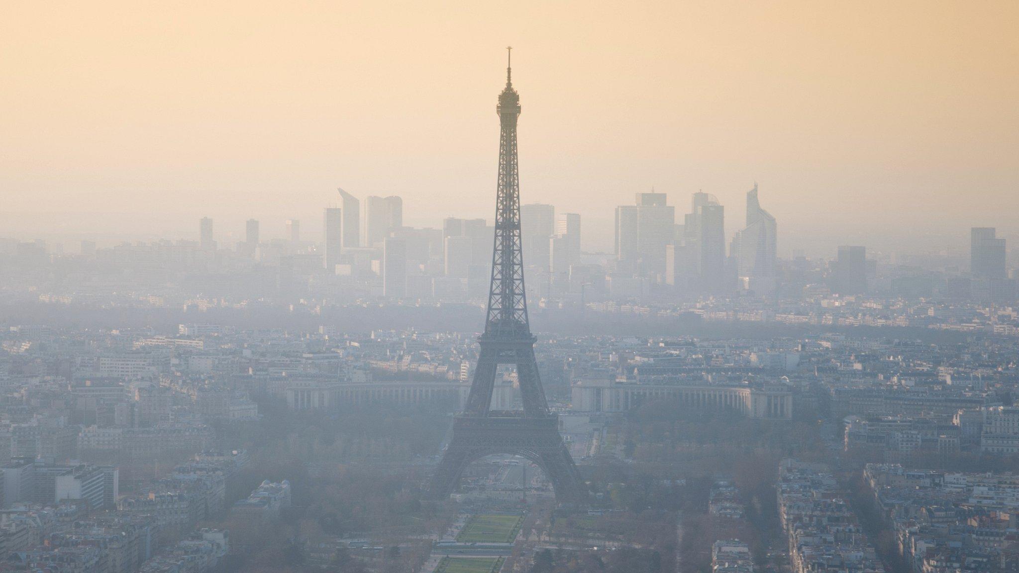 The Eiffel Tower in the smog: Paris