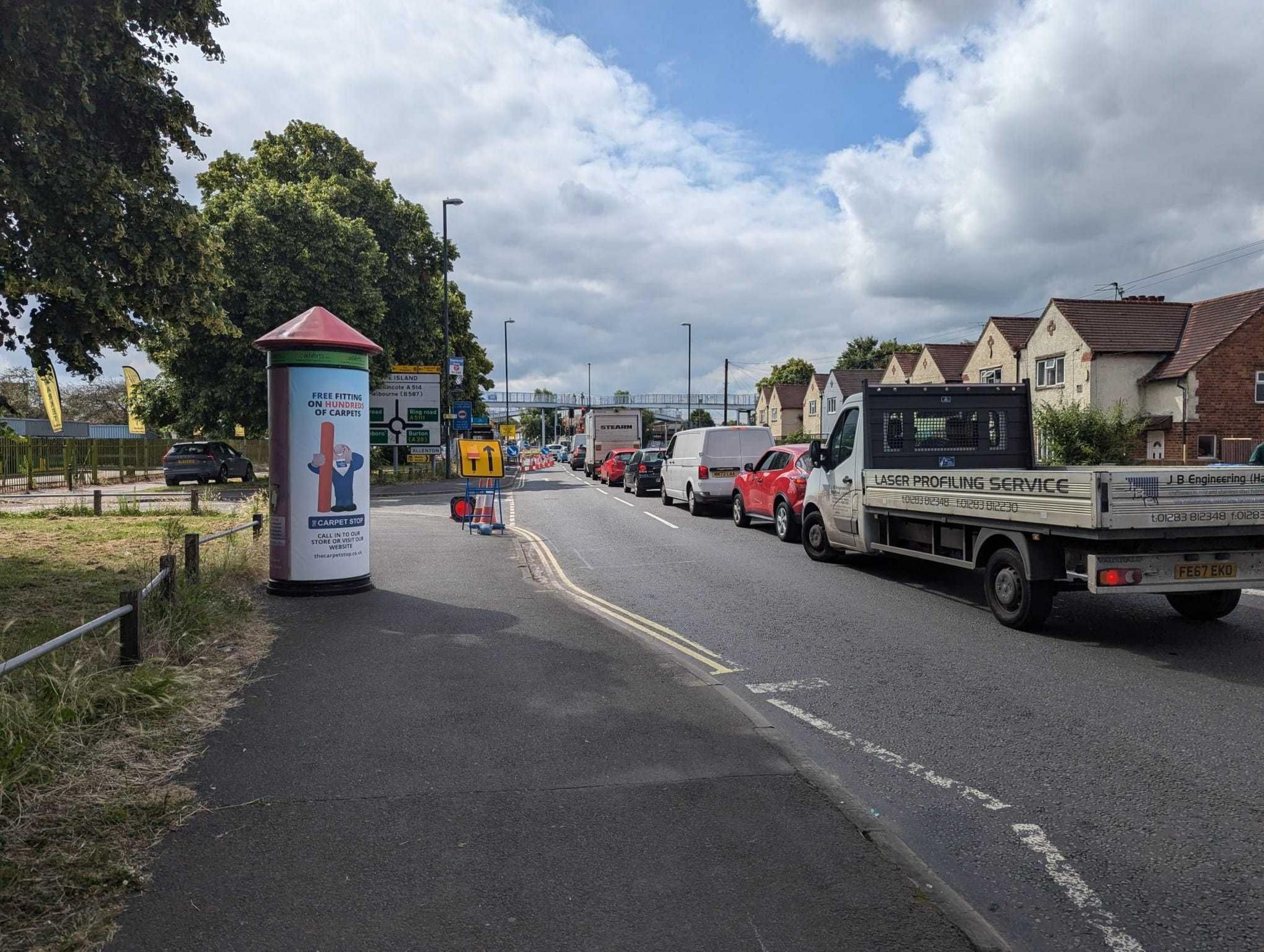 A queue of traffic due to roadworks