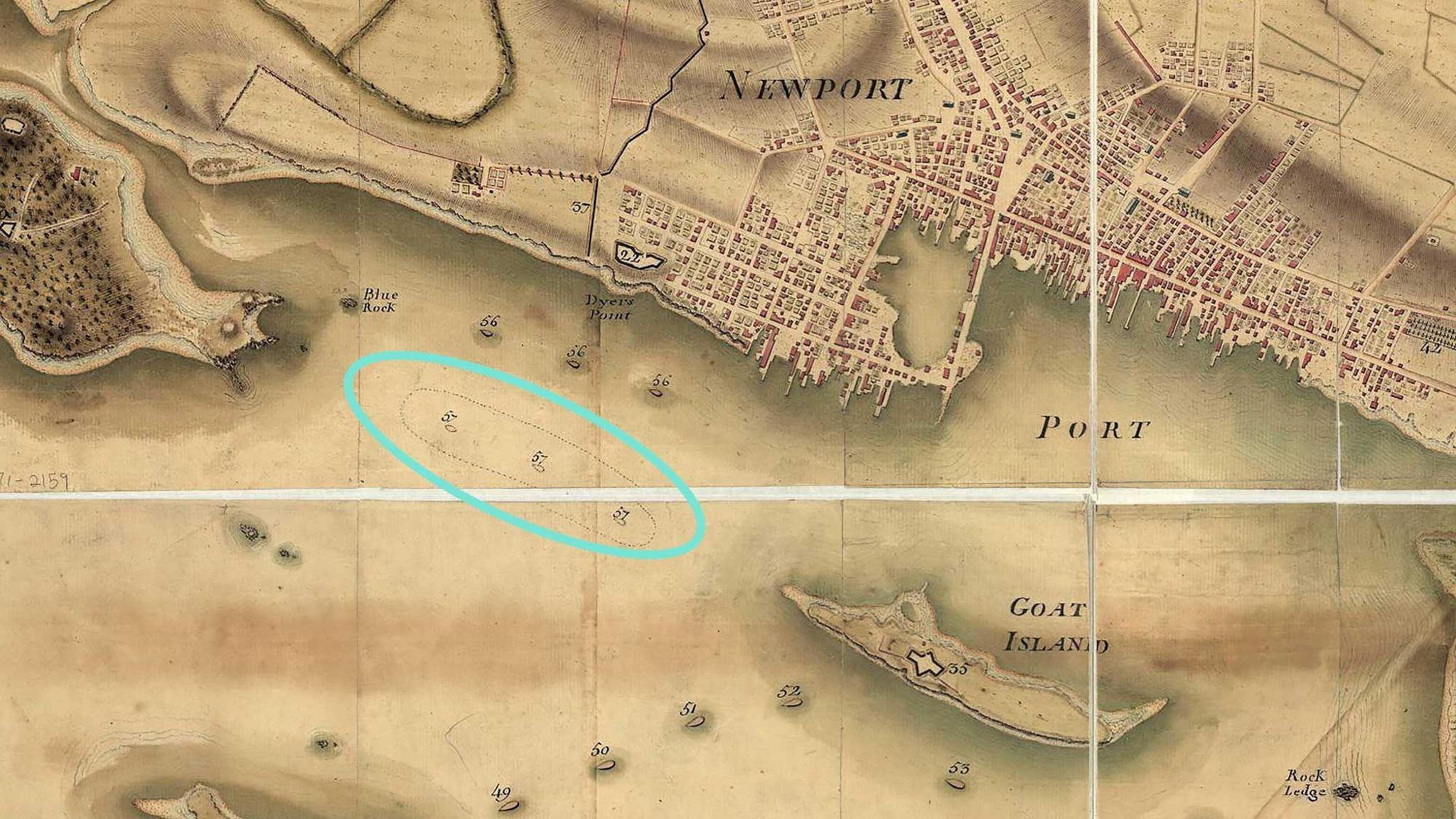 Section of French archival map of Newport dating back to 1778.