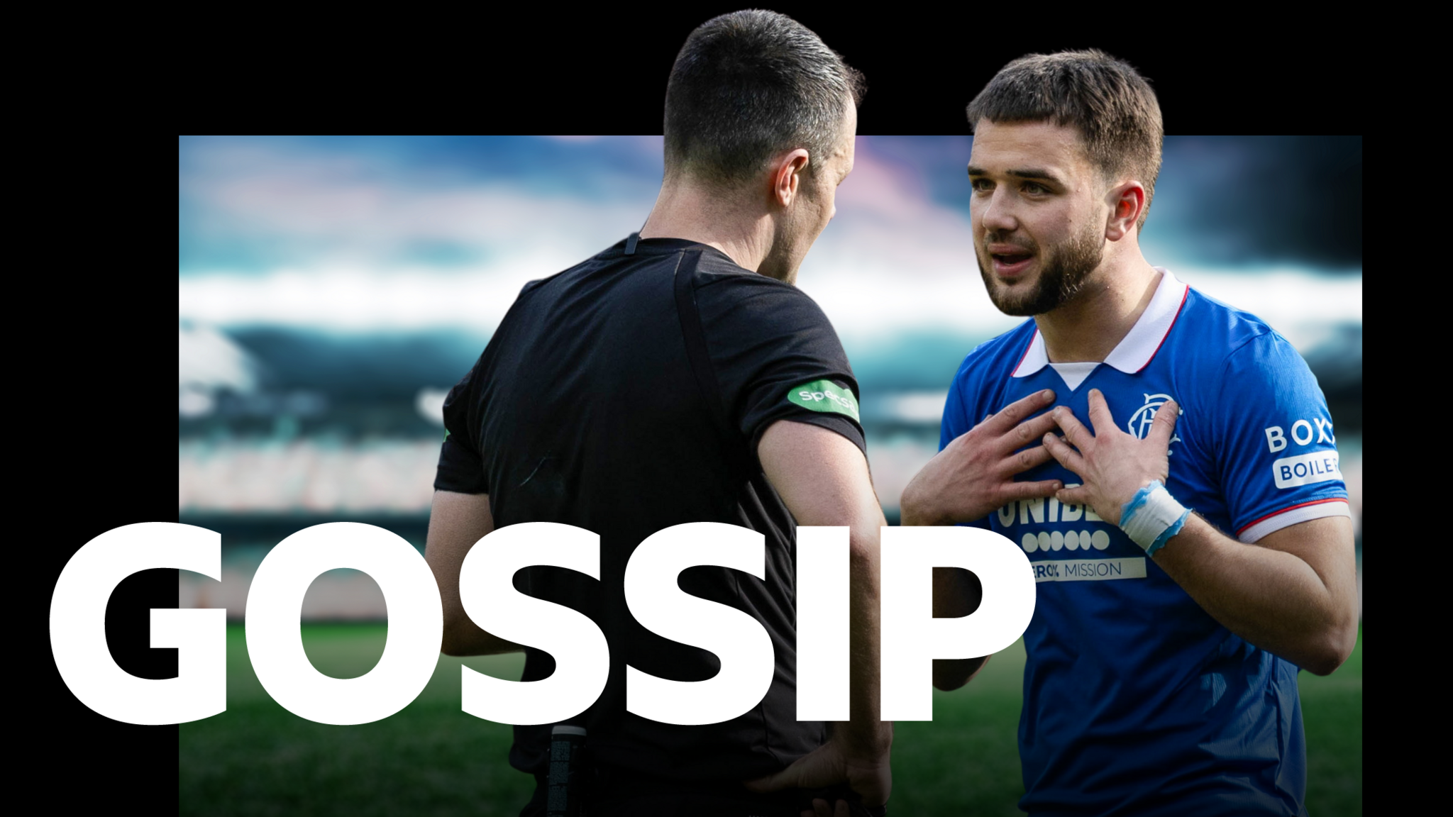 Rangers' Nico Raskin speaking to a referee