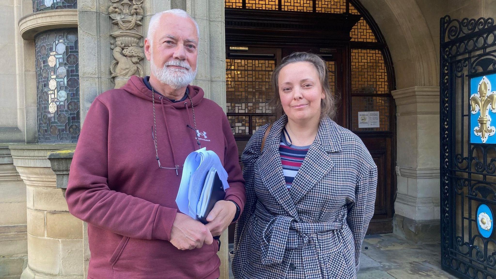 Local resident Mark Jennings and Jo Hepworth, councillor for Altofts and Whitwood, standing outside the council building