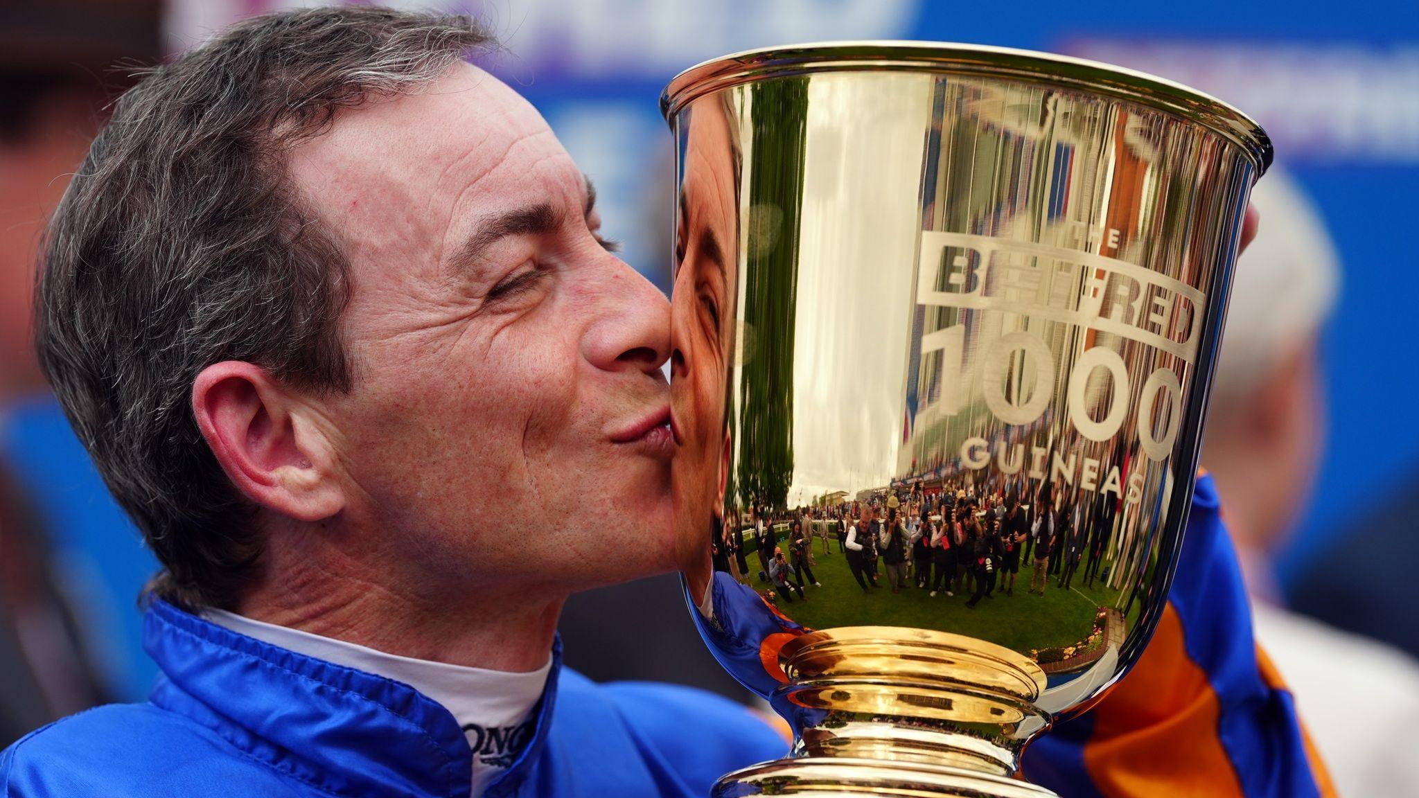 Wayne Lordan kisses the 1,000 Guineas trophy
