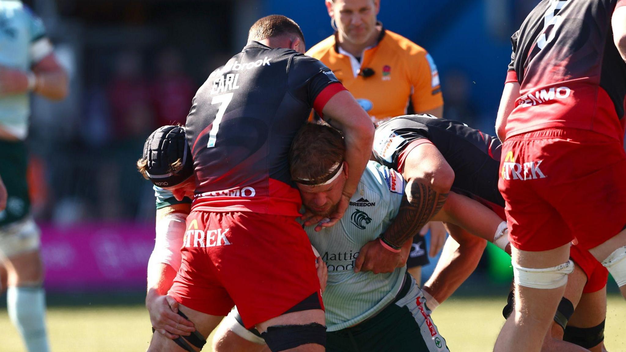 Action from Saracens v Leicester