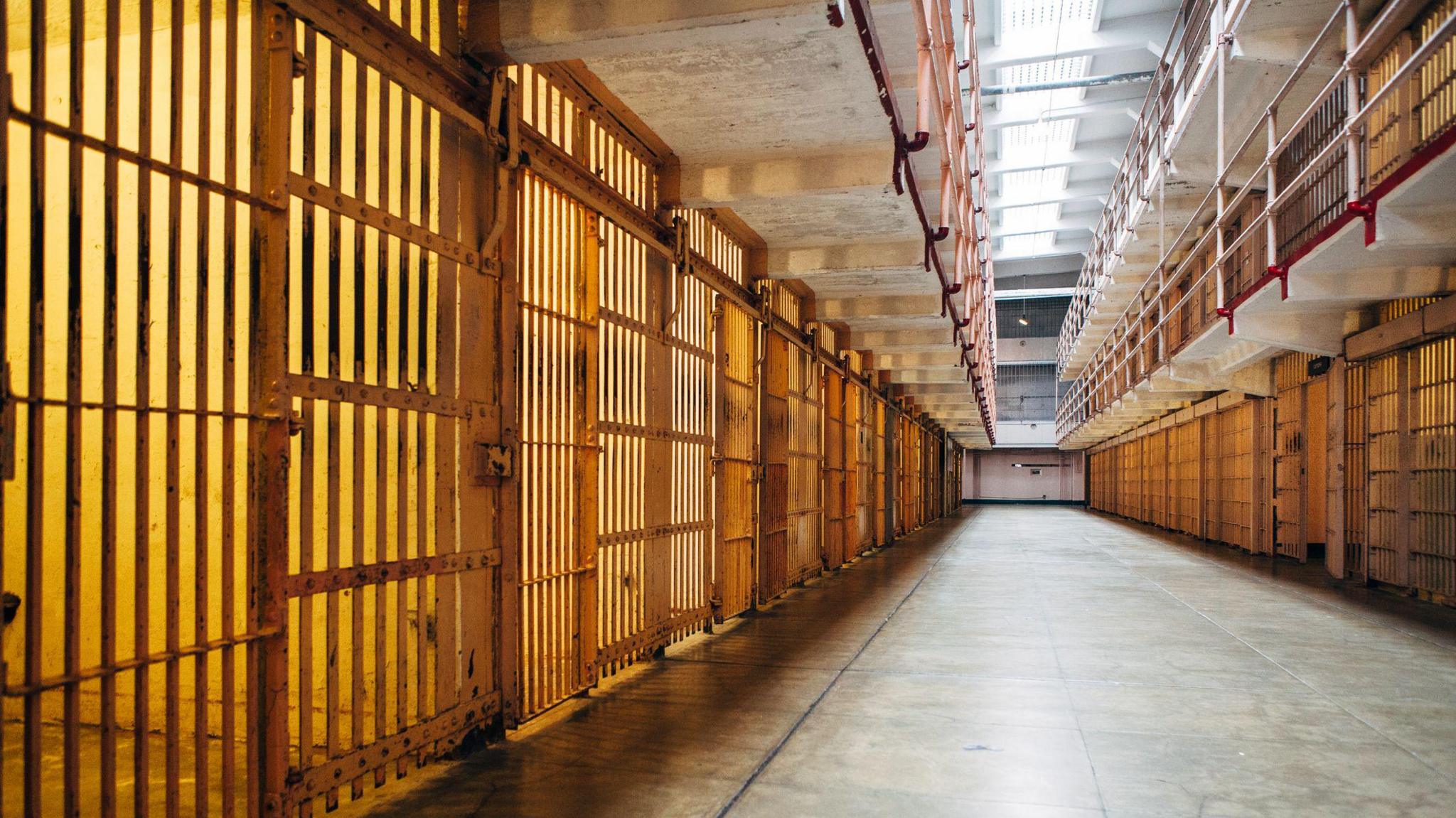 The inside of Alcatraz prison, showing old disused cells and walkways