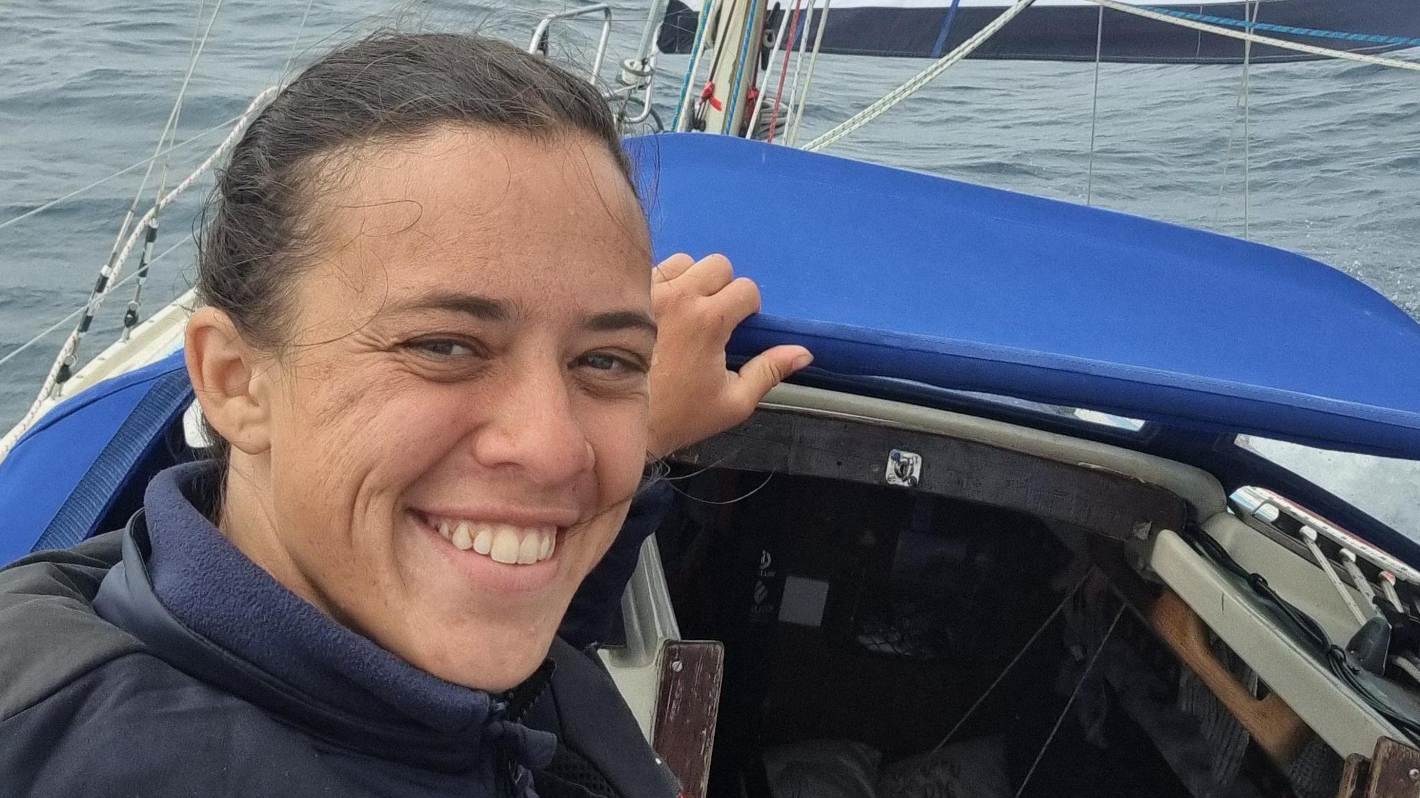 Jazz Turner pictured in her boat named Fear during a recent solo sailing voyage of the British Isles. 