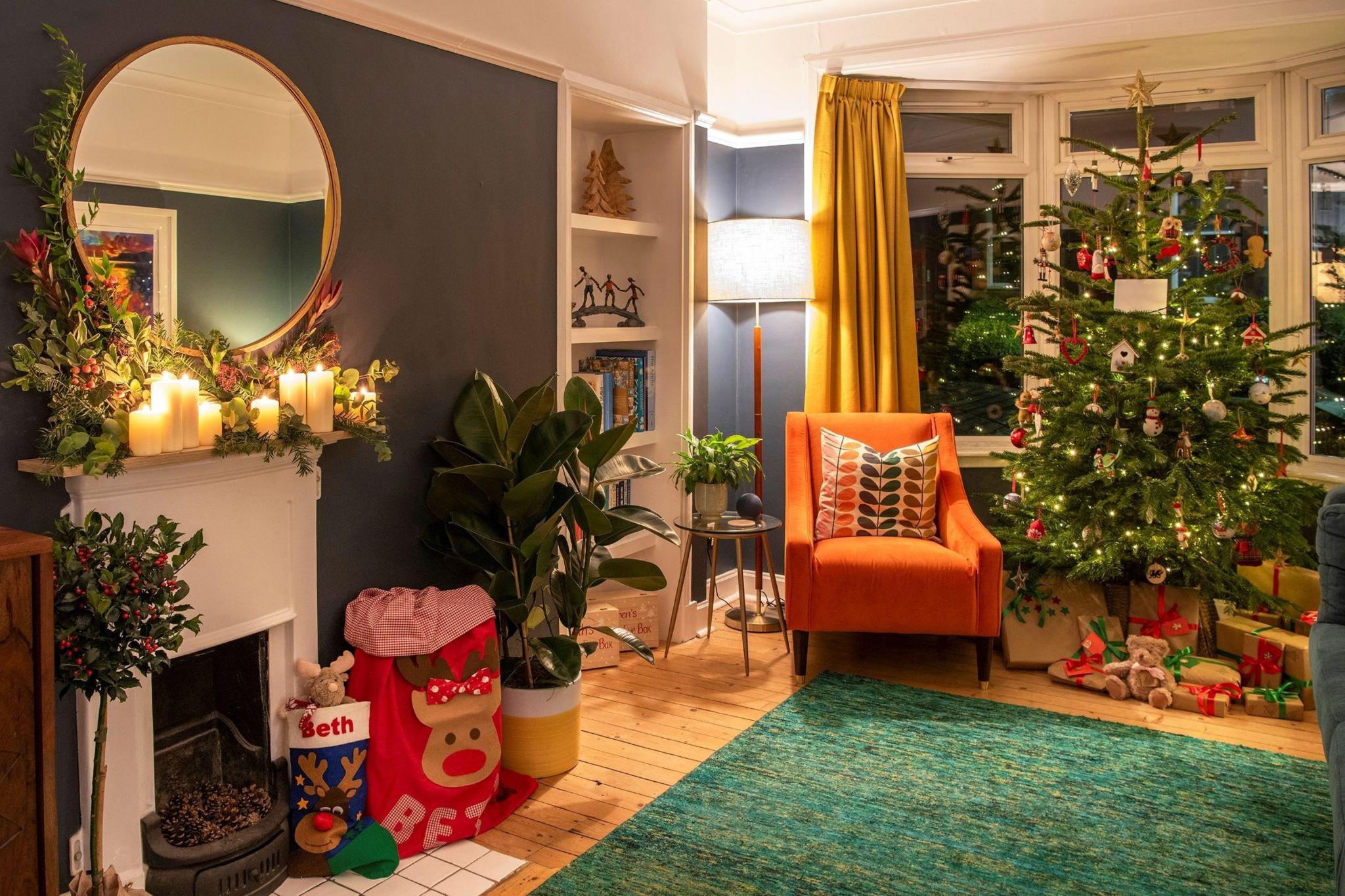 Living room with Christmas decorations